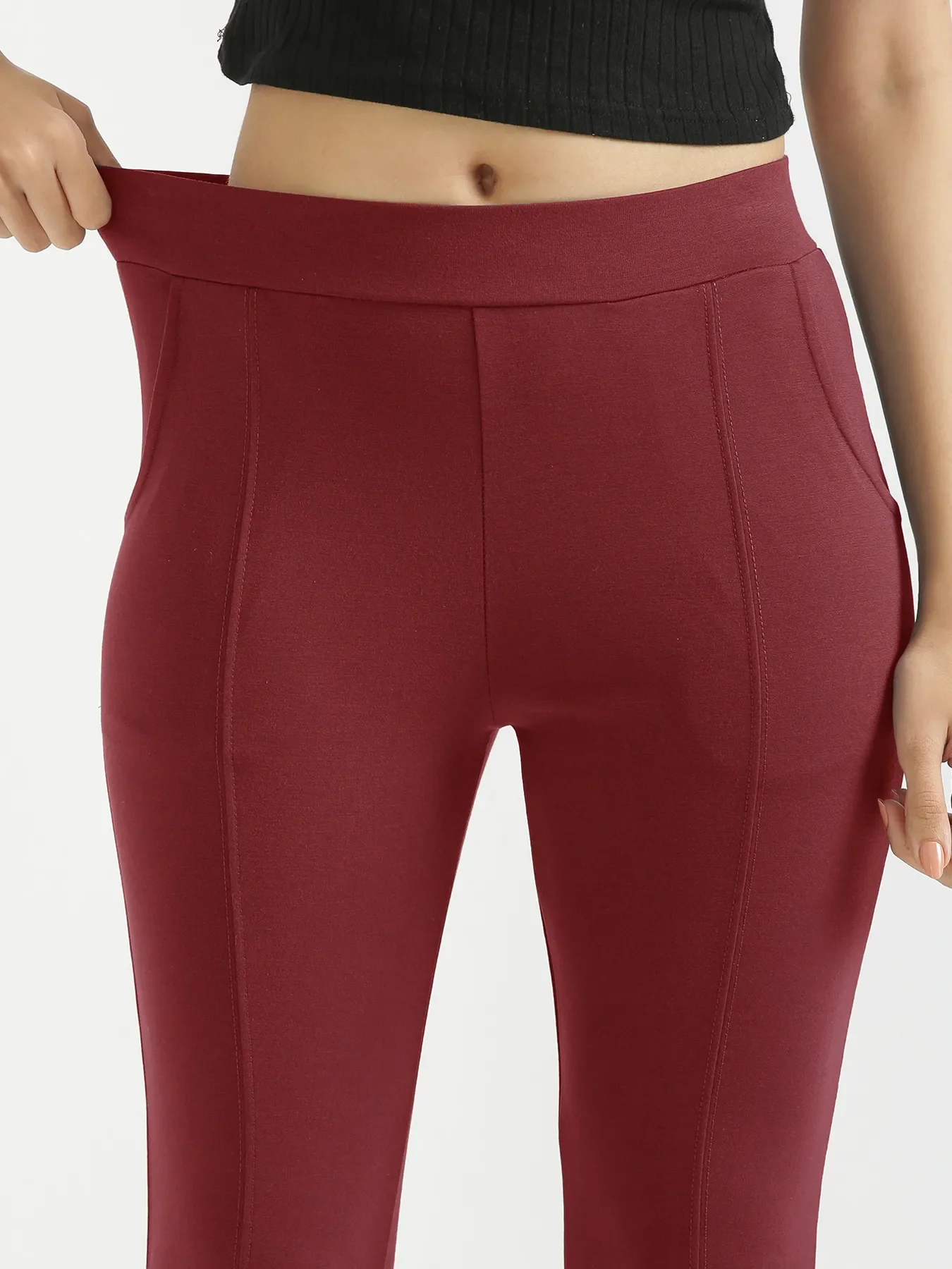 Women Maroon 4-Way Stretchable Pants - Image 6