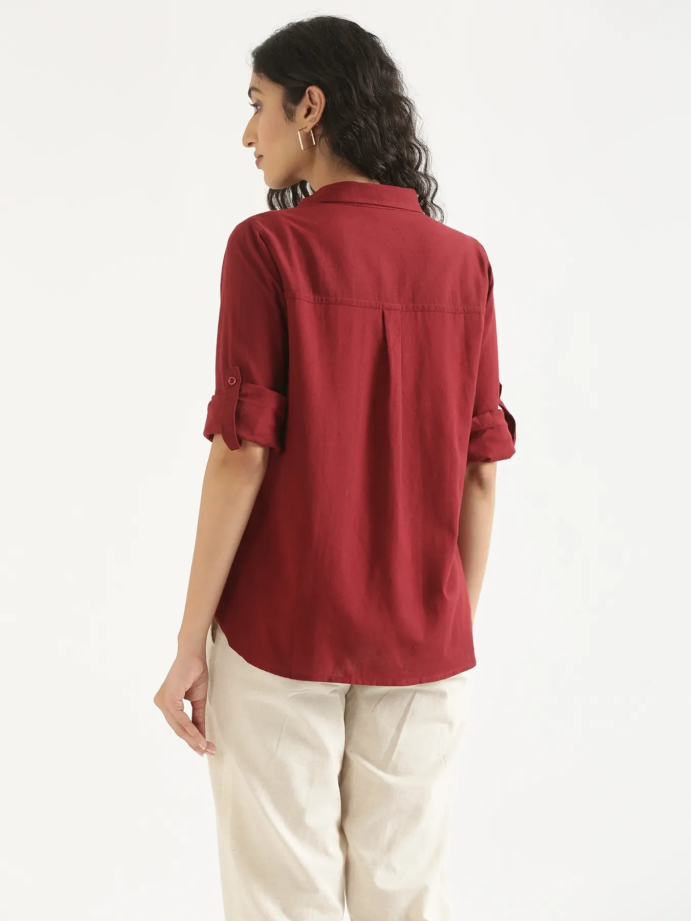 Women Maroon Airy-Linen Shirt - Image 4