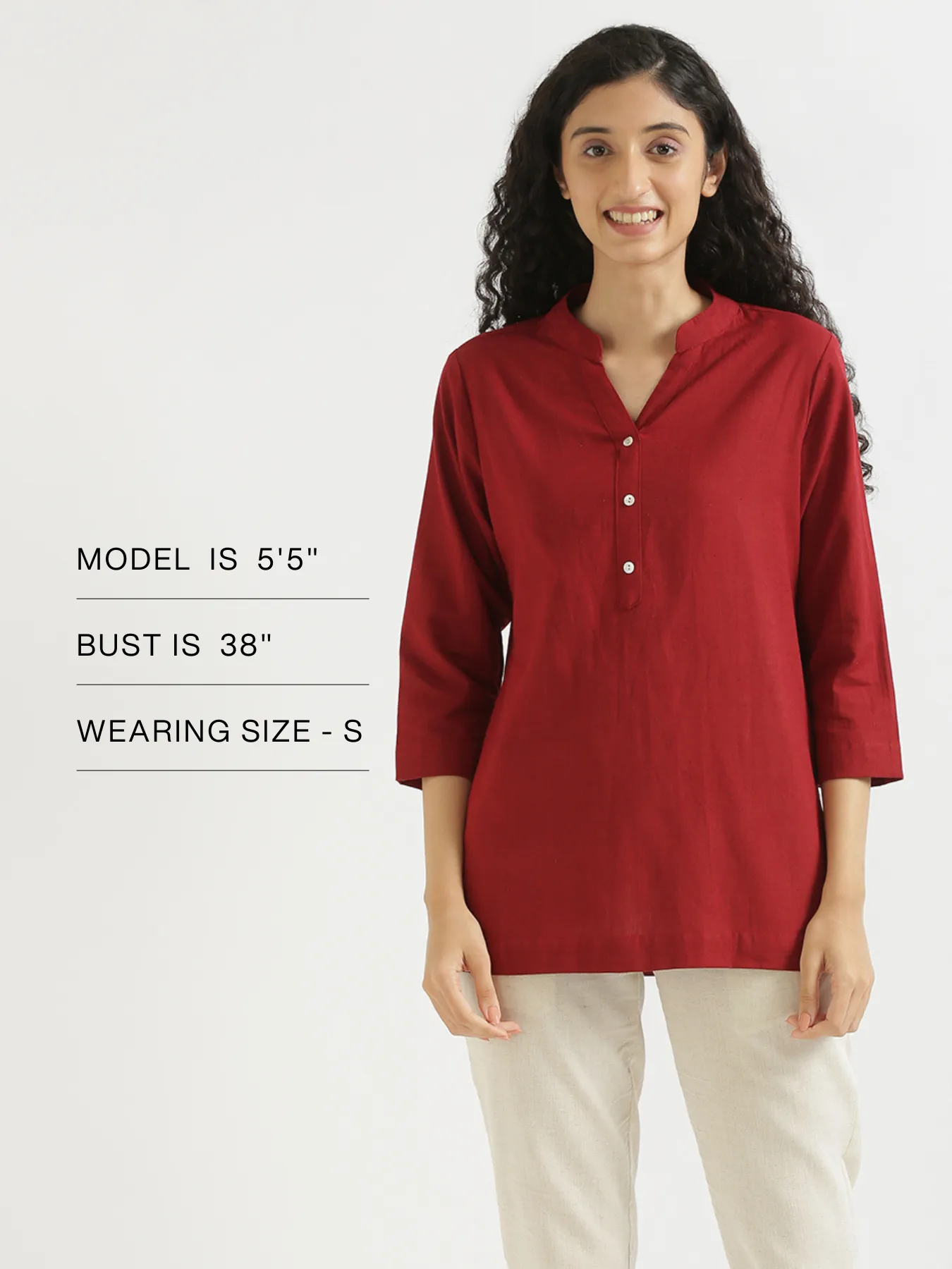 Women Maroon Airy Linen Short Kurta - Image 12