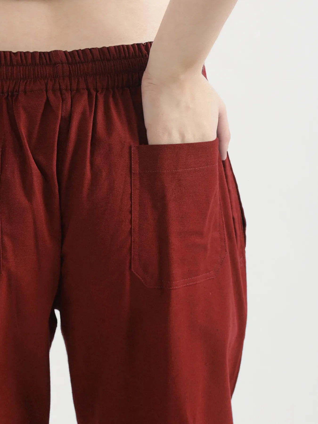 Women Maroon Airy Linen Straight Pants - Image 10