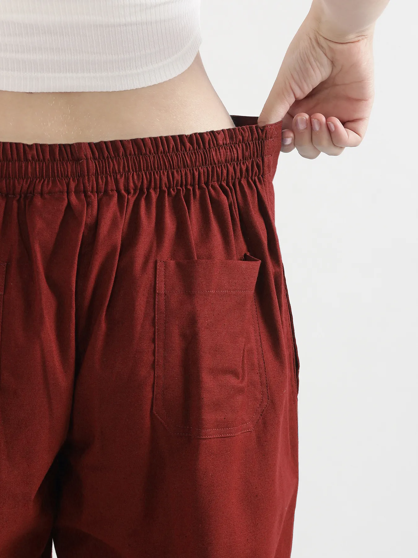 Women Maroon Airy Linen Straight Pants - Image 11