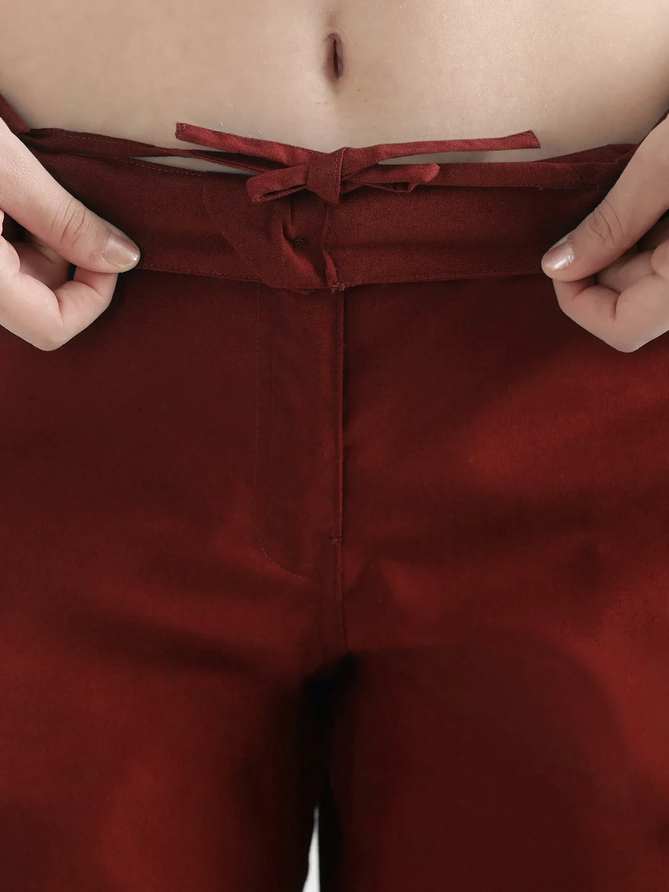 Women Maroon Airy Linen Straight Pants - Image 12