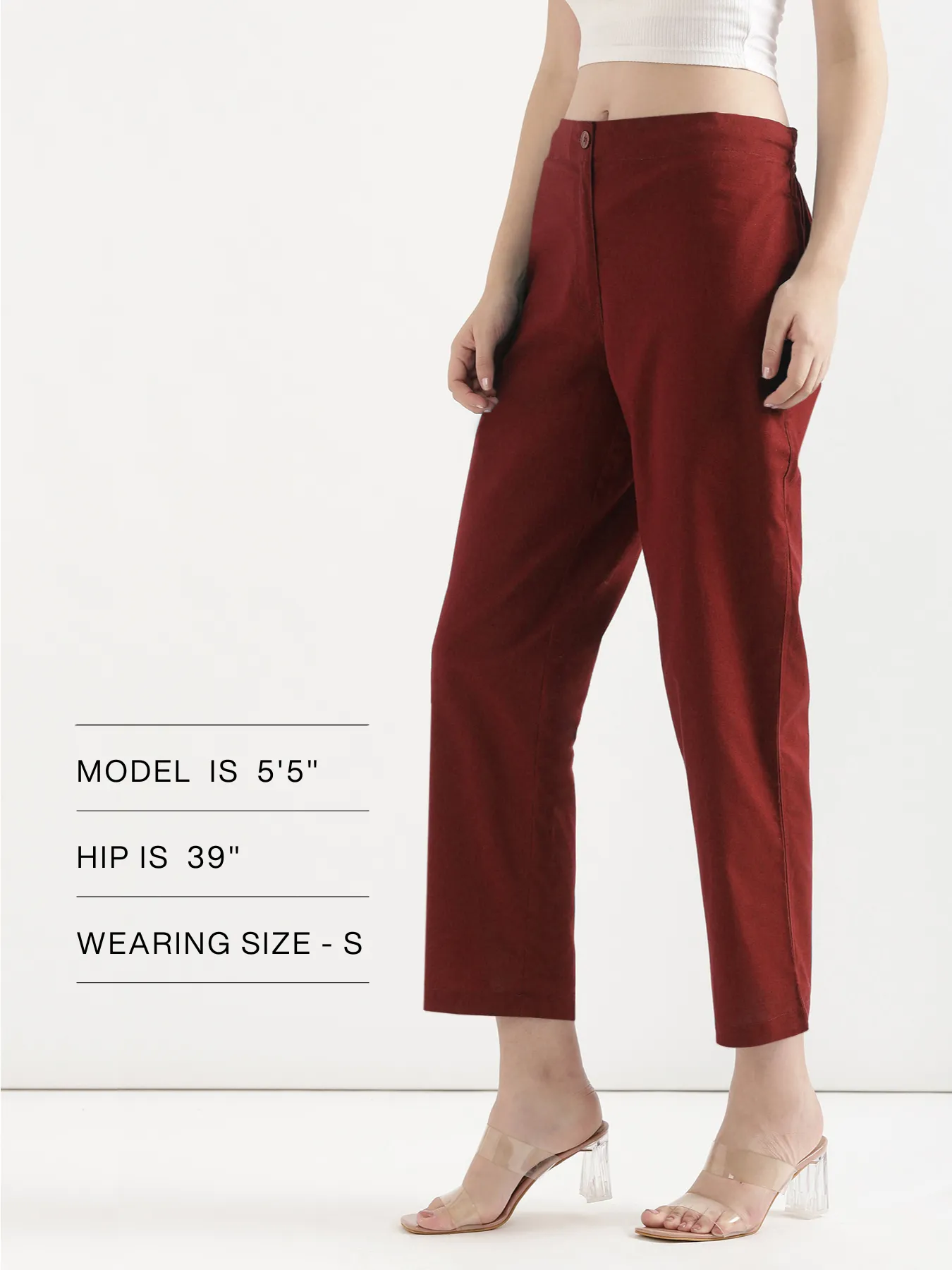Women Maroon Airy Linen Straight Pants - Image 16