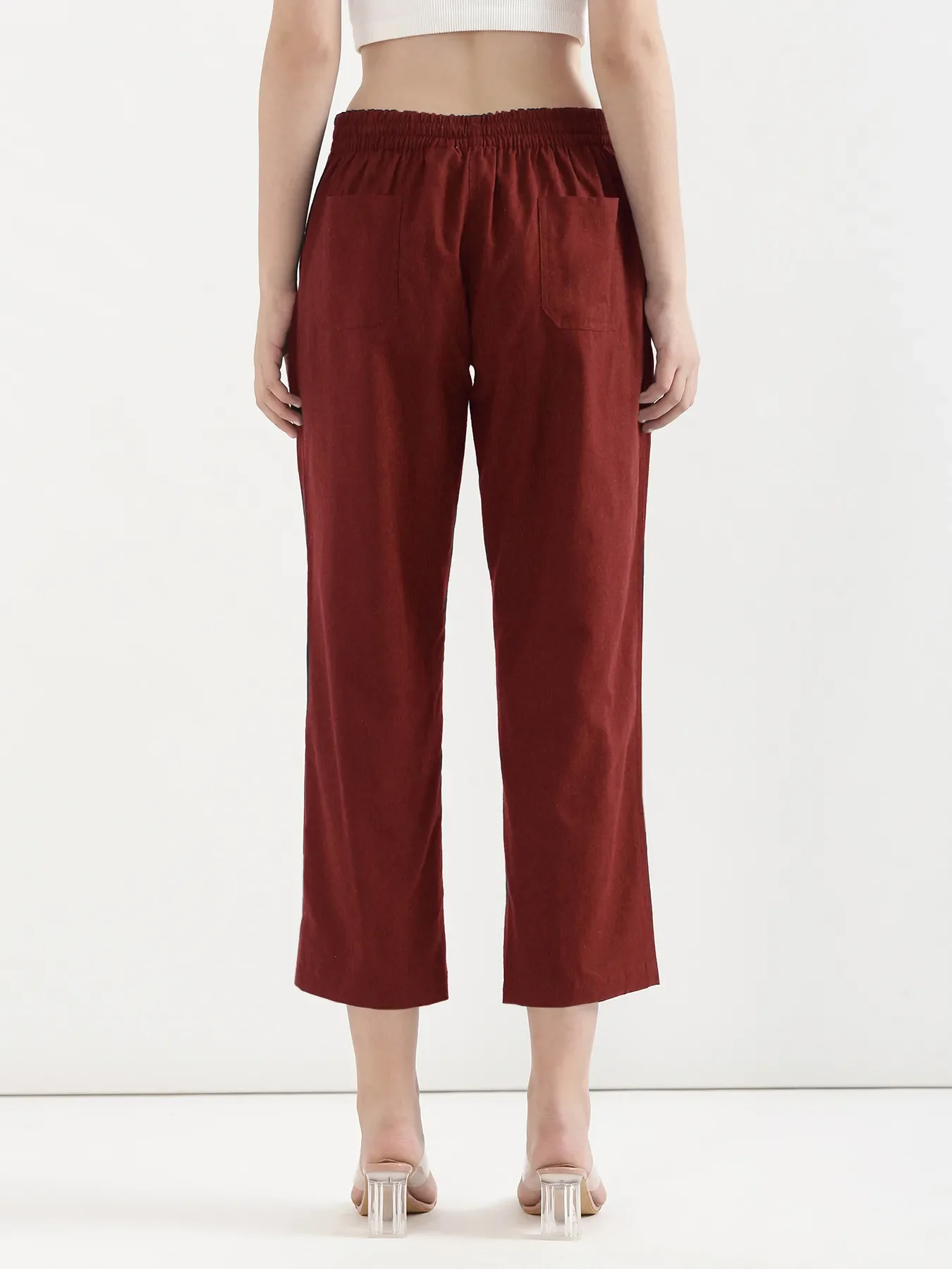 Women Maroon Airy Linen Straight Pants - Image 4