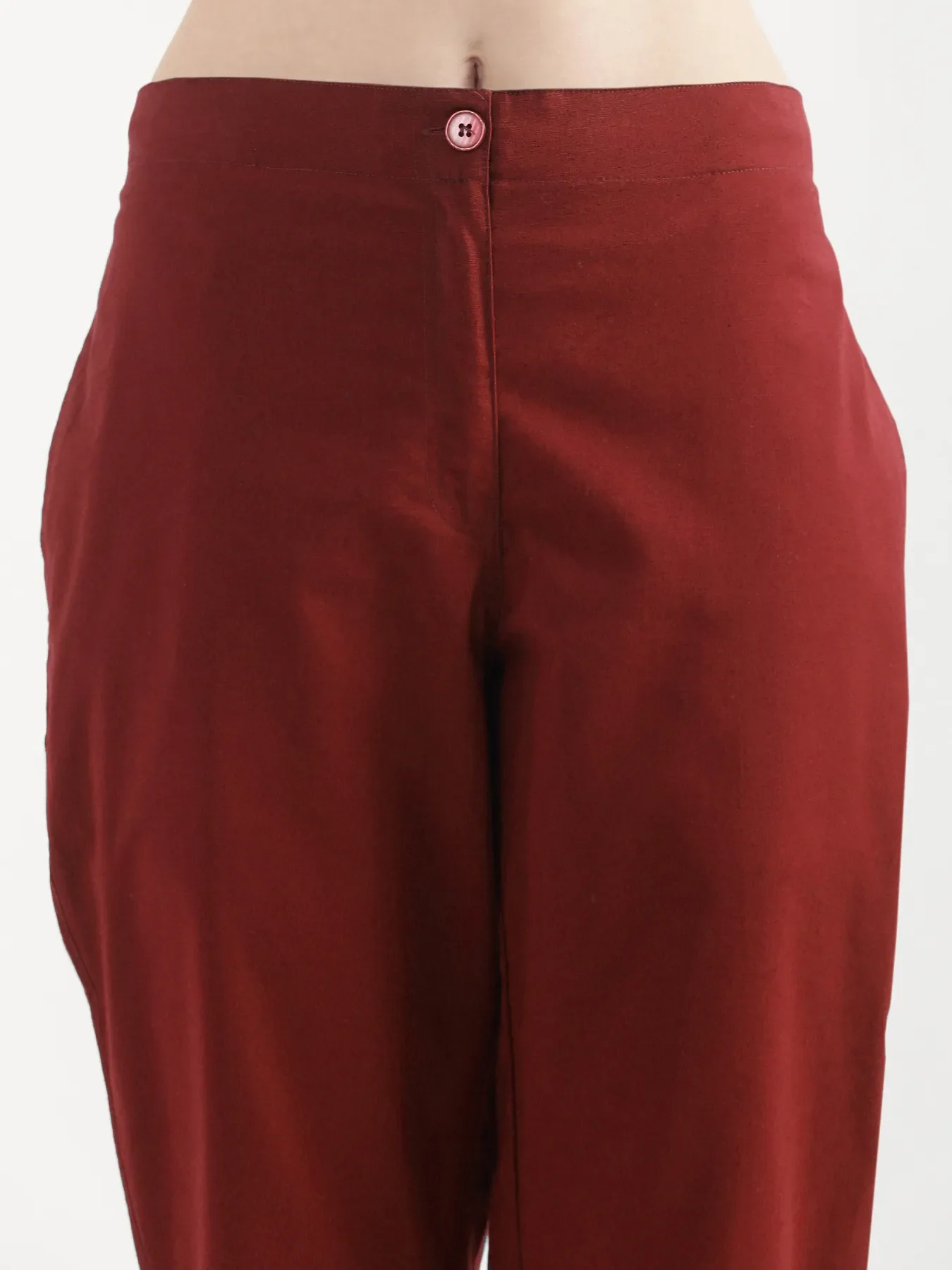 Women Maroon Airy Linen Straight Pants - Image 7