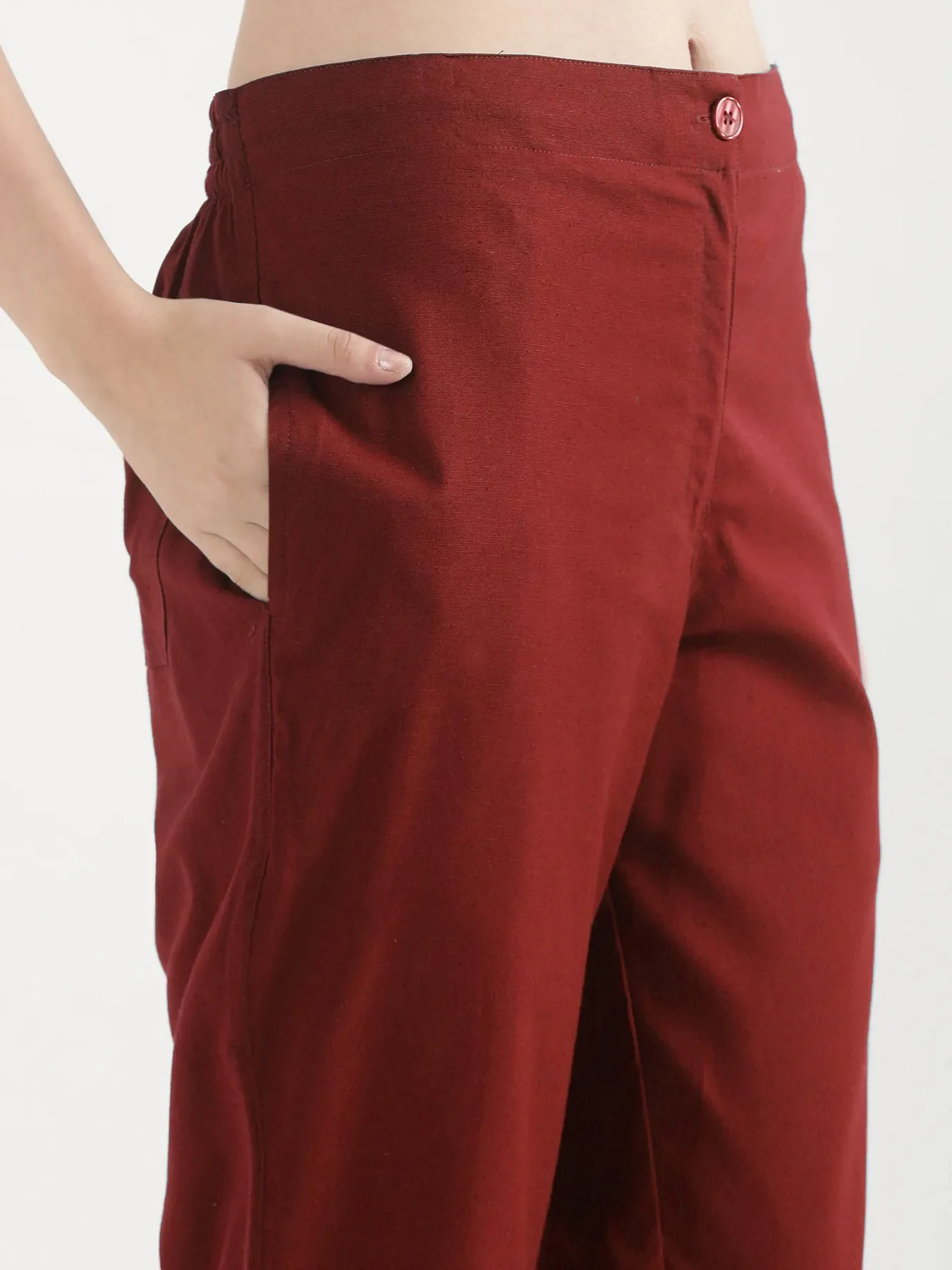 Women Maroon Airy Linen Straight Pants - Image 8
