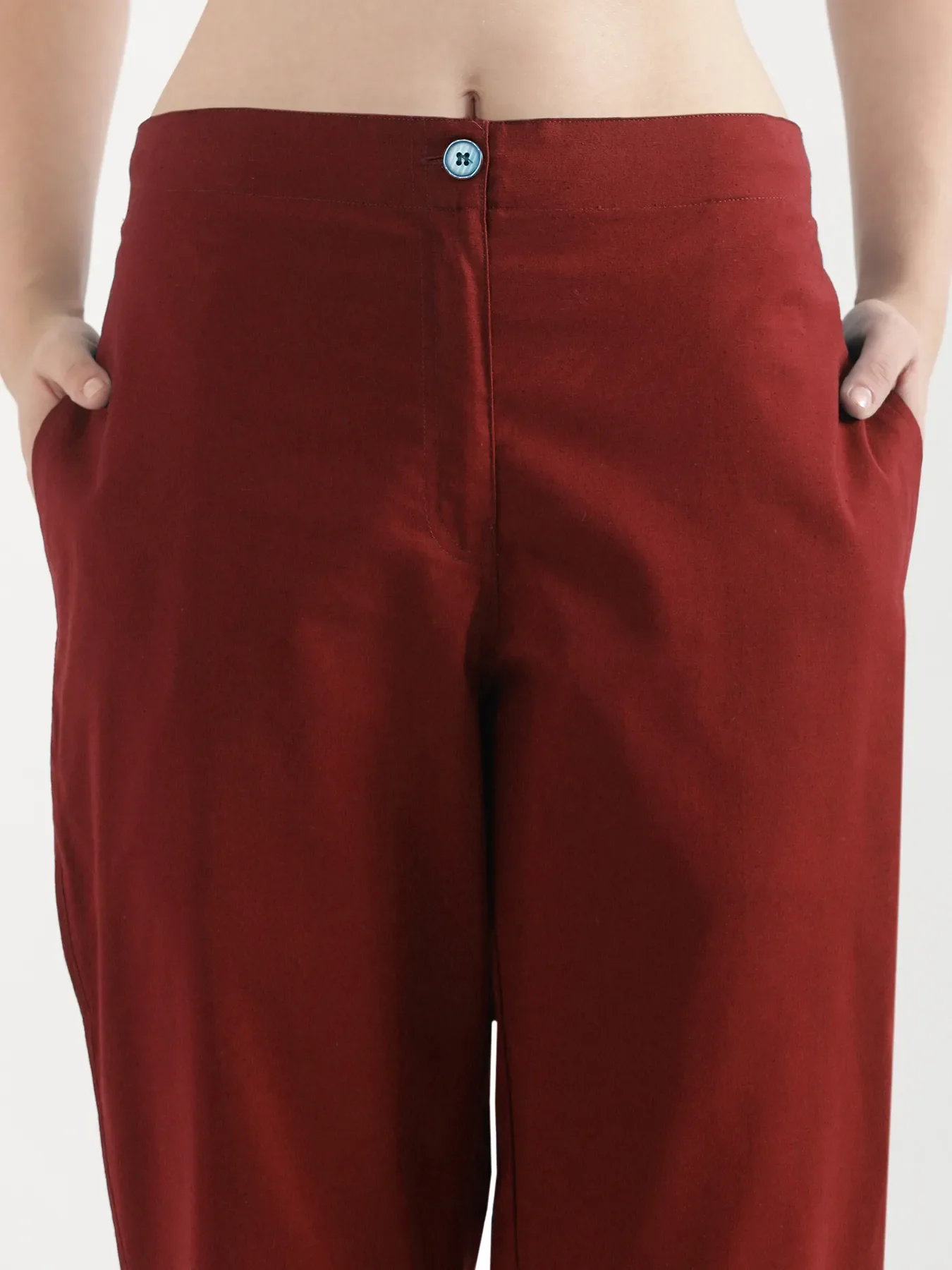 Women Maroon Airy Linen Straight Pants - Image 9