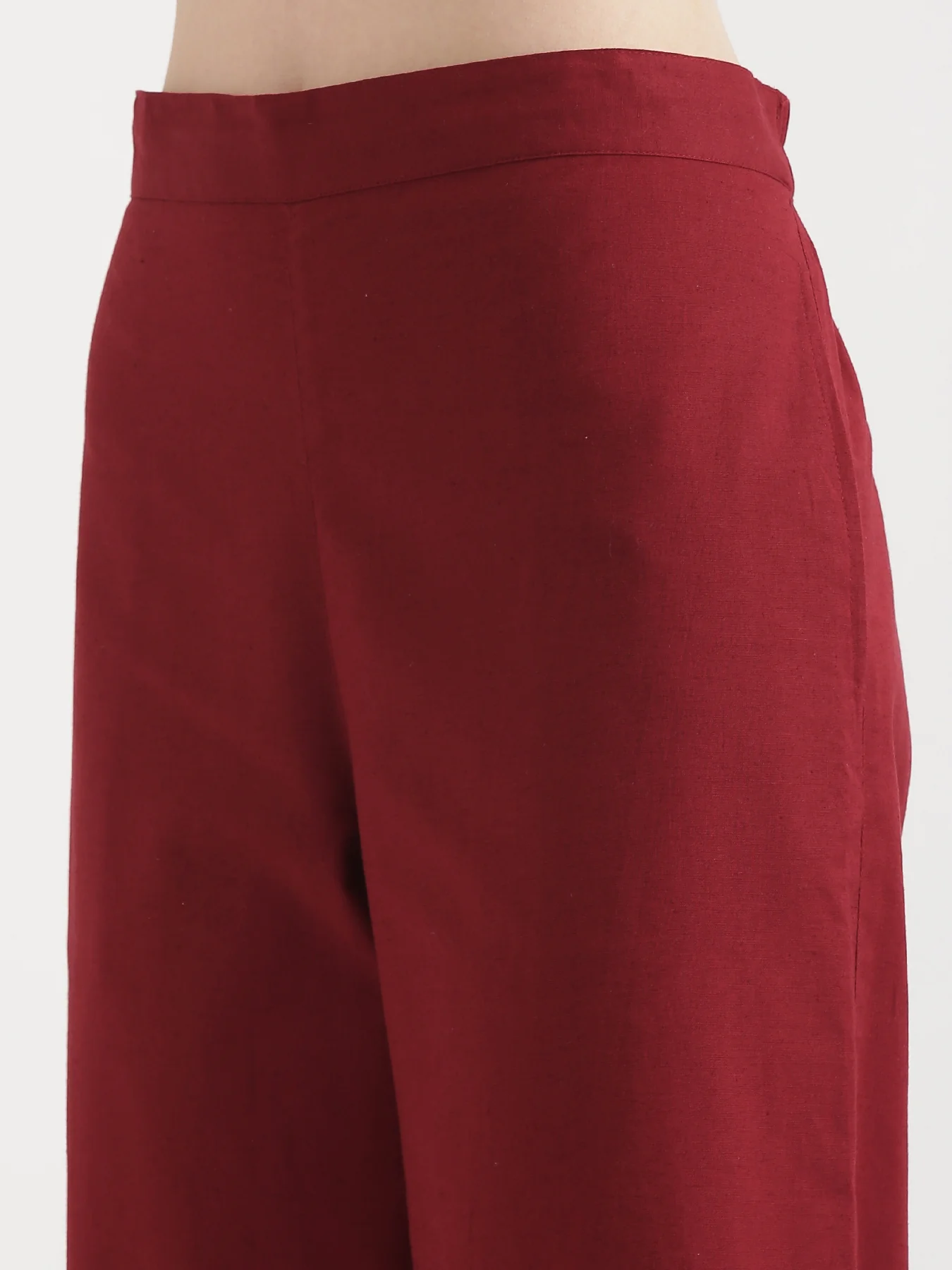 Women Maroon Airy Linen Wide Leg Pant - Image 10