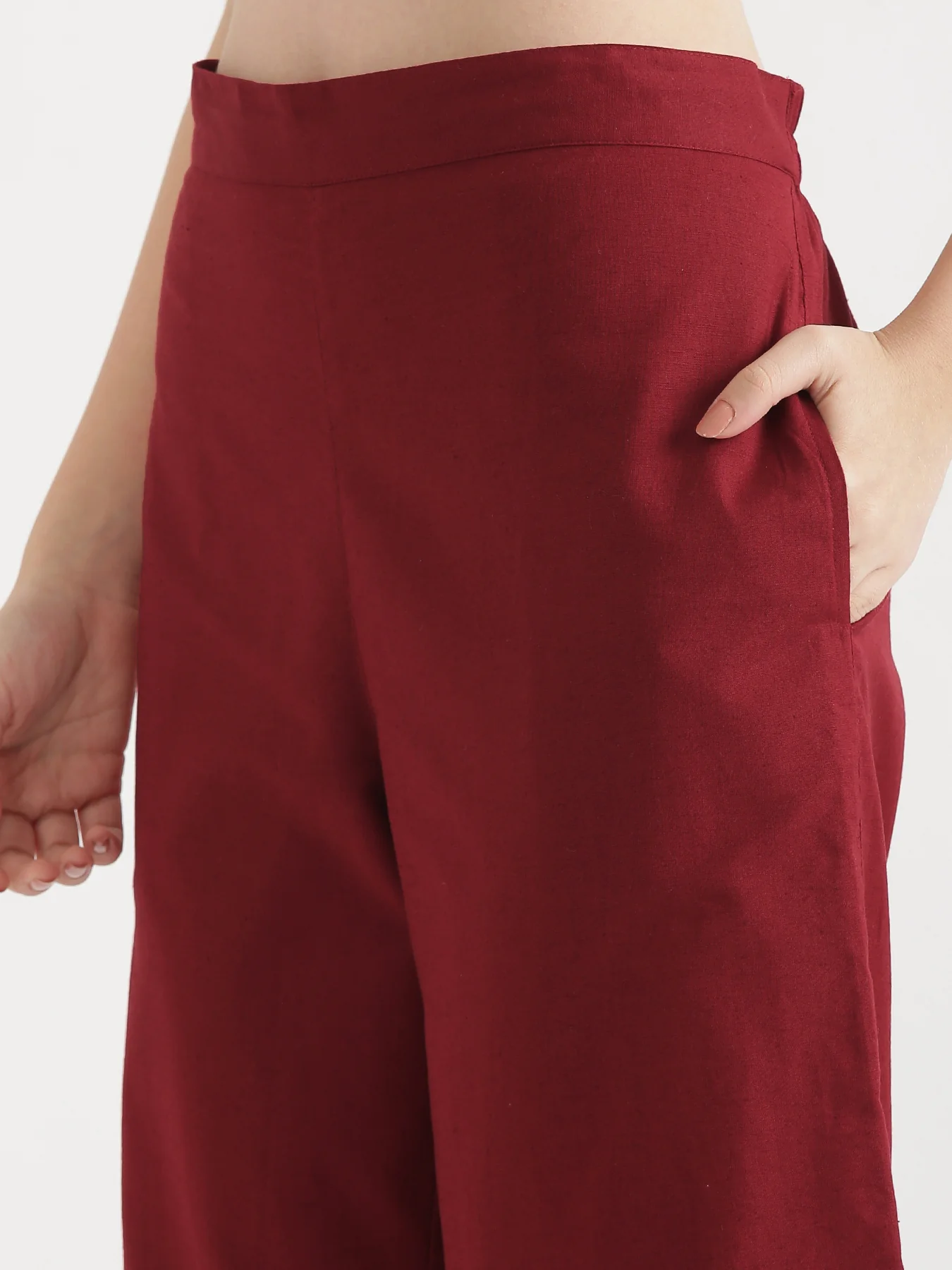 Women Maroon Airy Linen Wide Leg Pant - Image 11