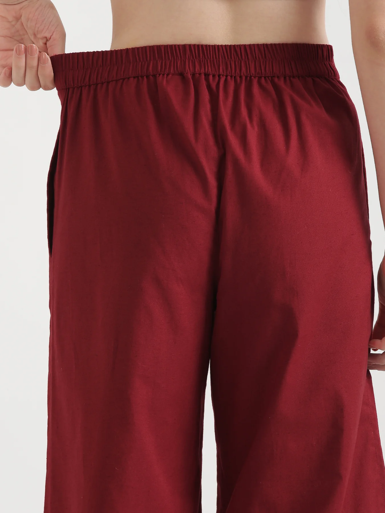 Women Maroon Airy Linen Wide Leg Pant - Image 12