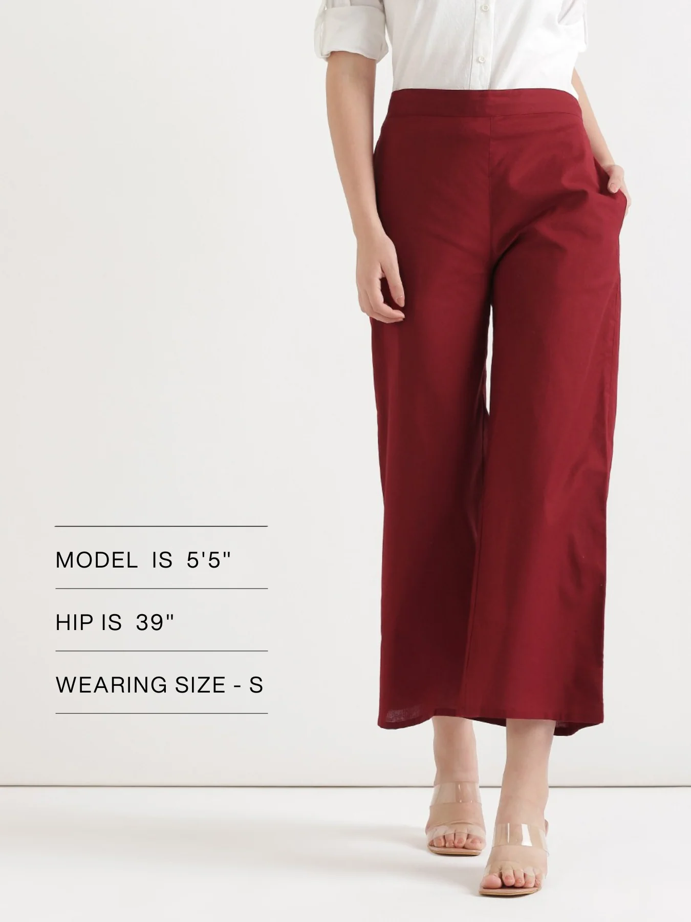 Women Maroon Airy Linen Wide Leg Pant - Image 13