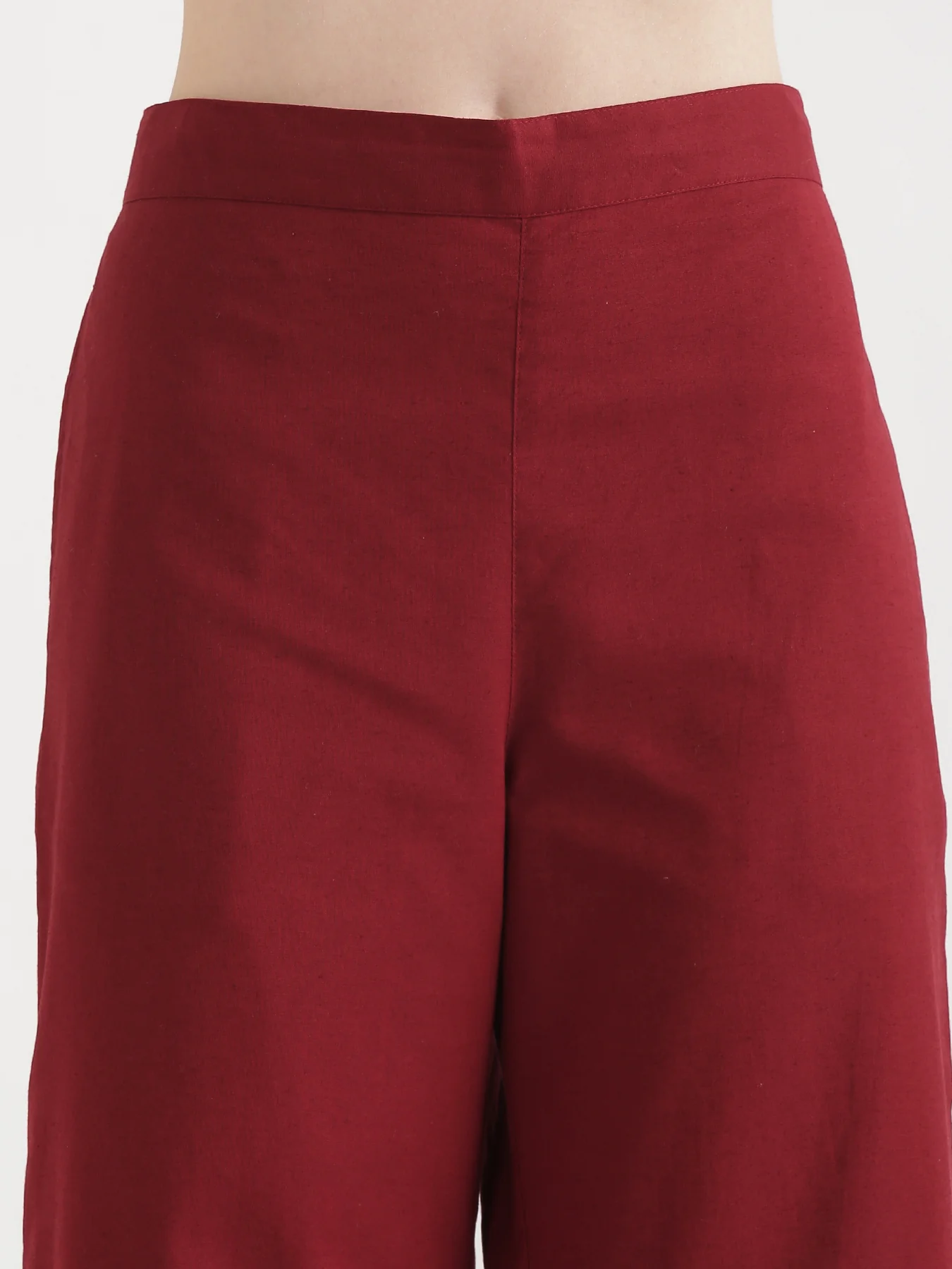 Women Maroon Airy Linen Wide Leg Pant - Image 8