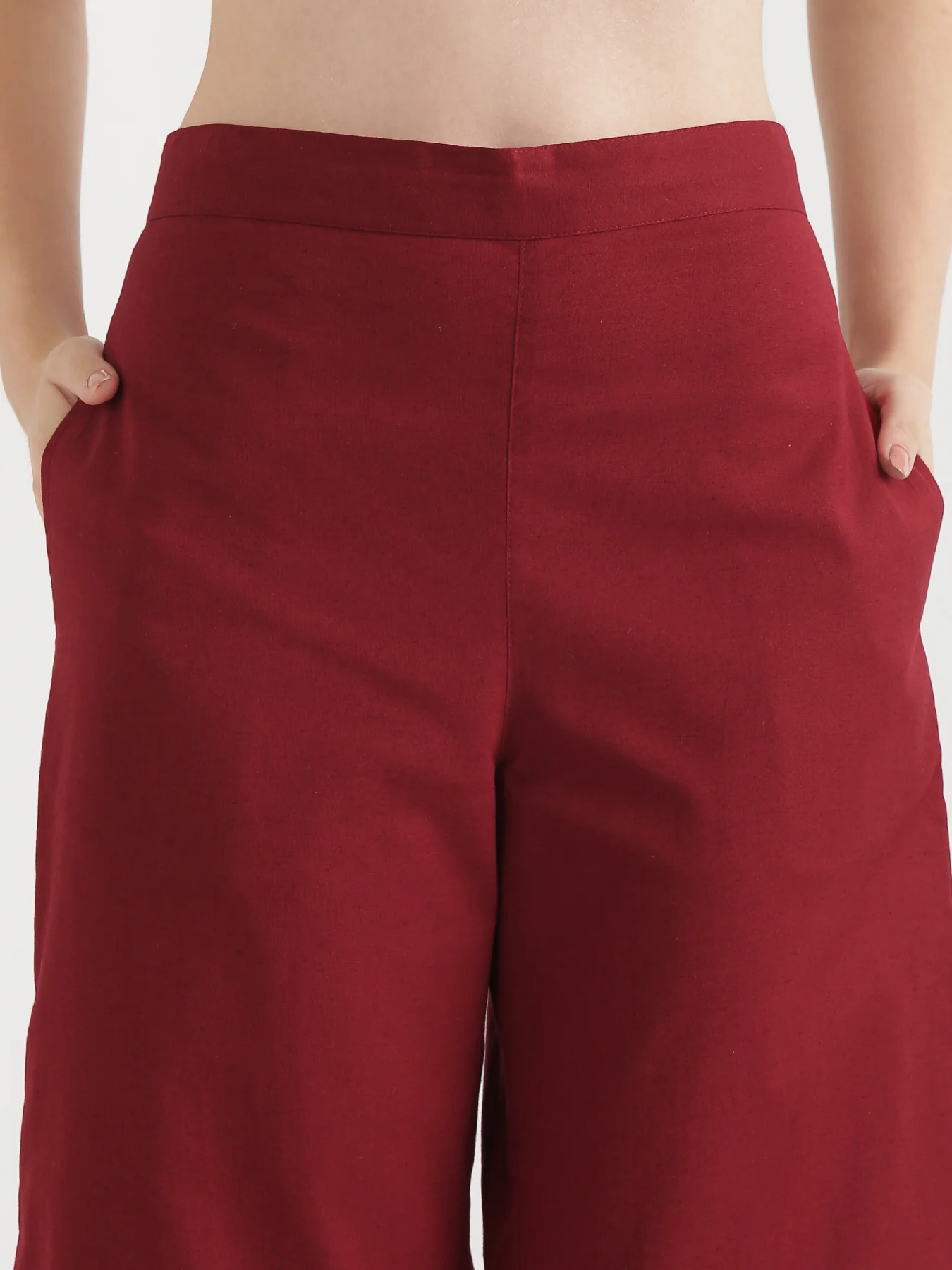 Women Maroon Airy Linen Wide Leg Pant - Image 9
