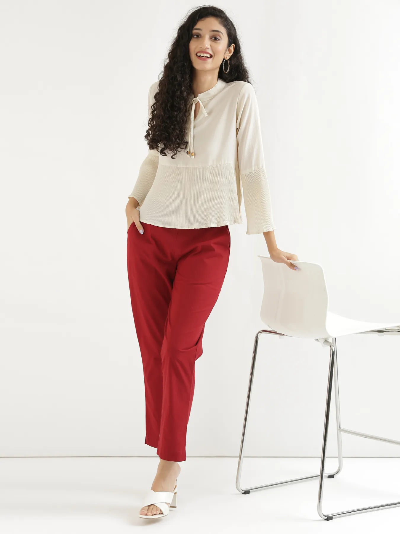 Women Maroon Cotton Pant - Image 11