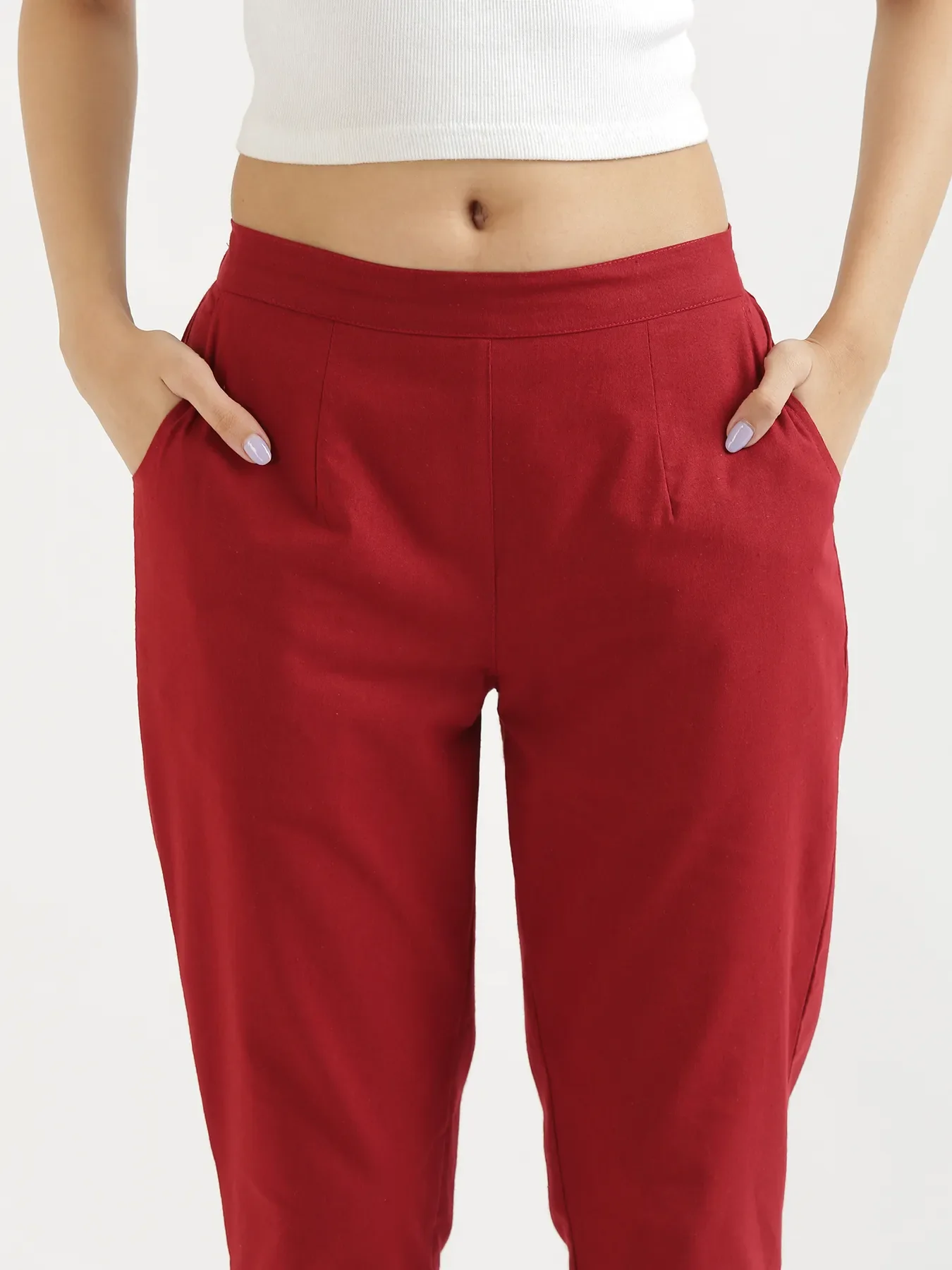 Women Maroon Cotton Pant - Image 4
