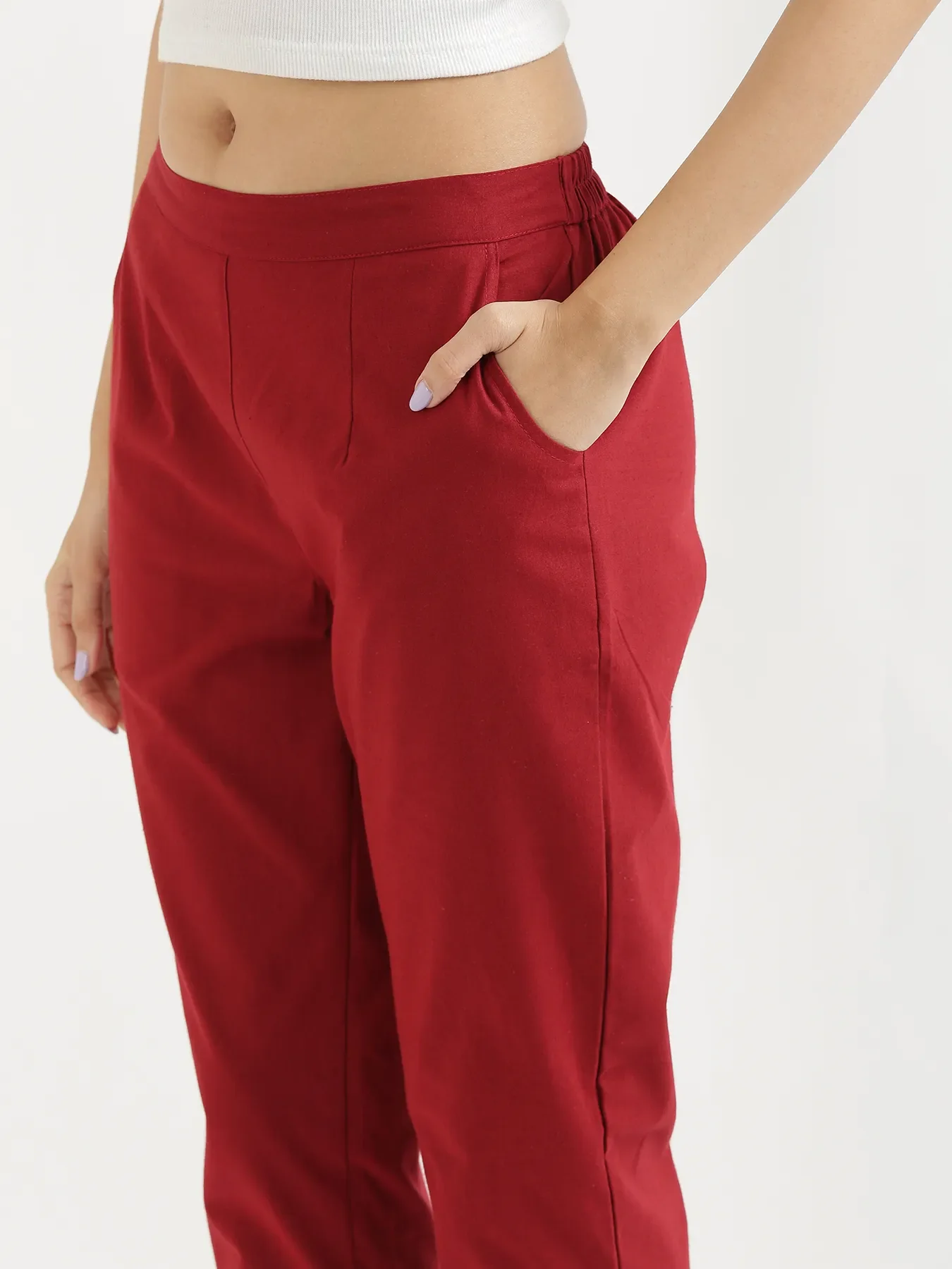 Women Maroon Cotton Pant - Image 5