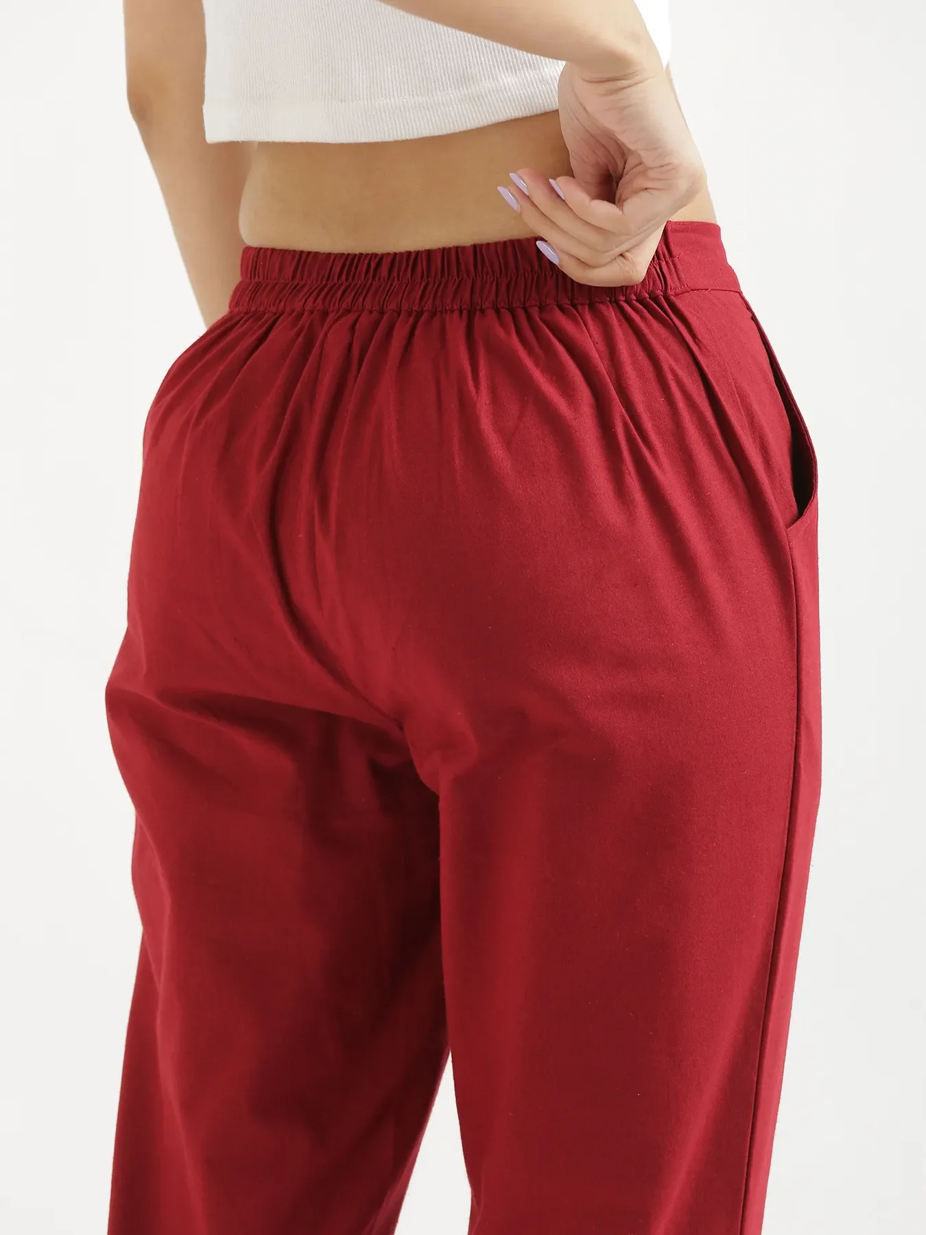Women Maroon Cotton Pant - Image 6