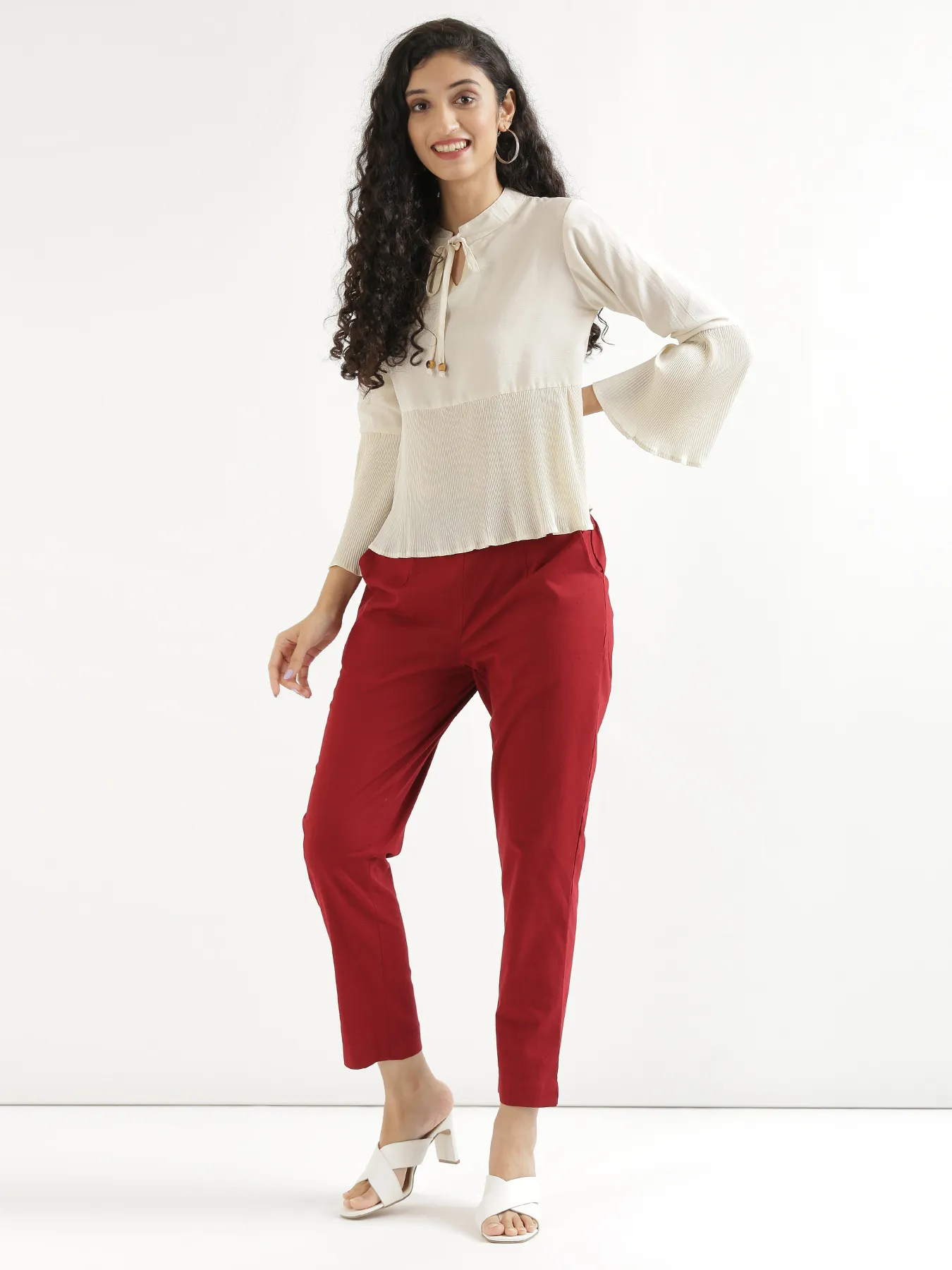 Women Maroon Cotton Pant - Image 8