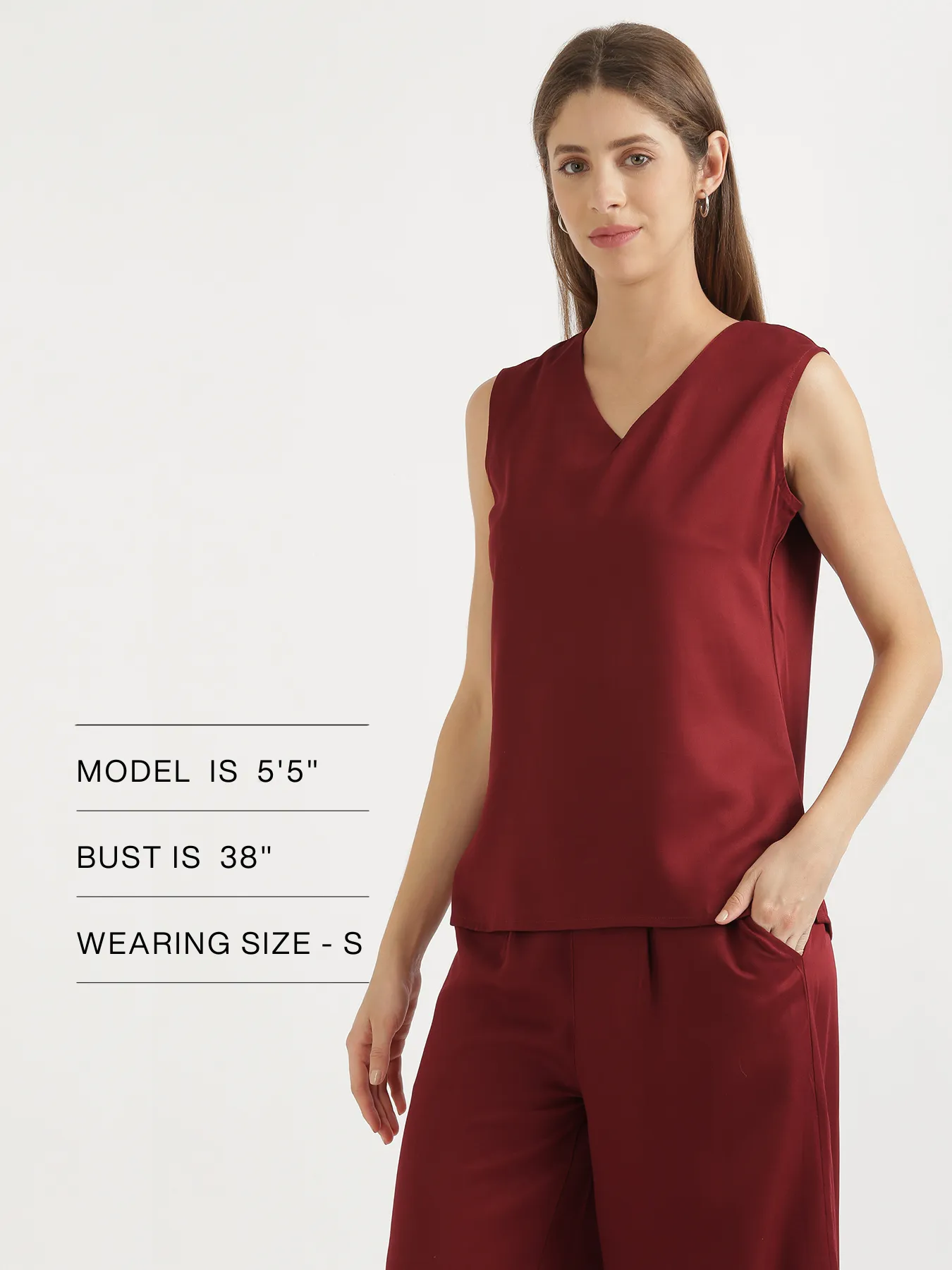 Women Maroon V-Neck Sleeveless Top - Image 13