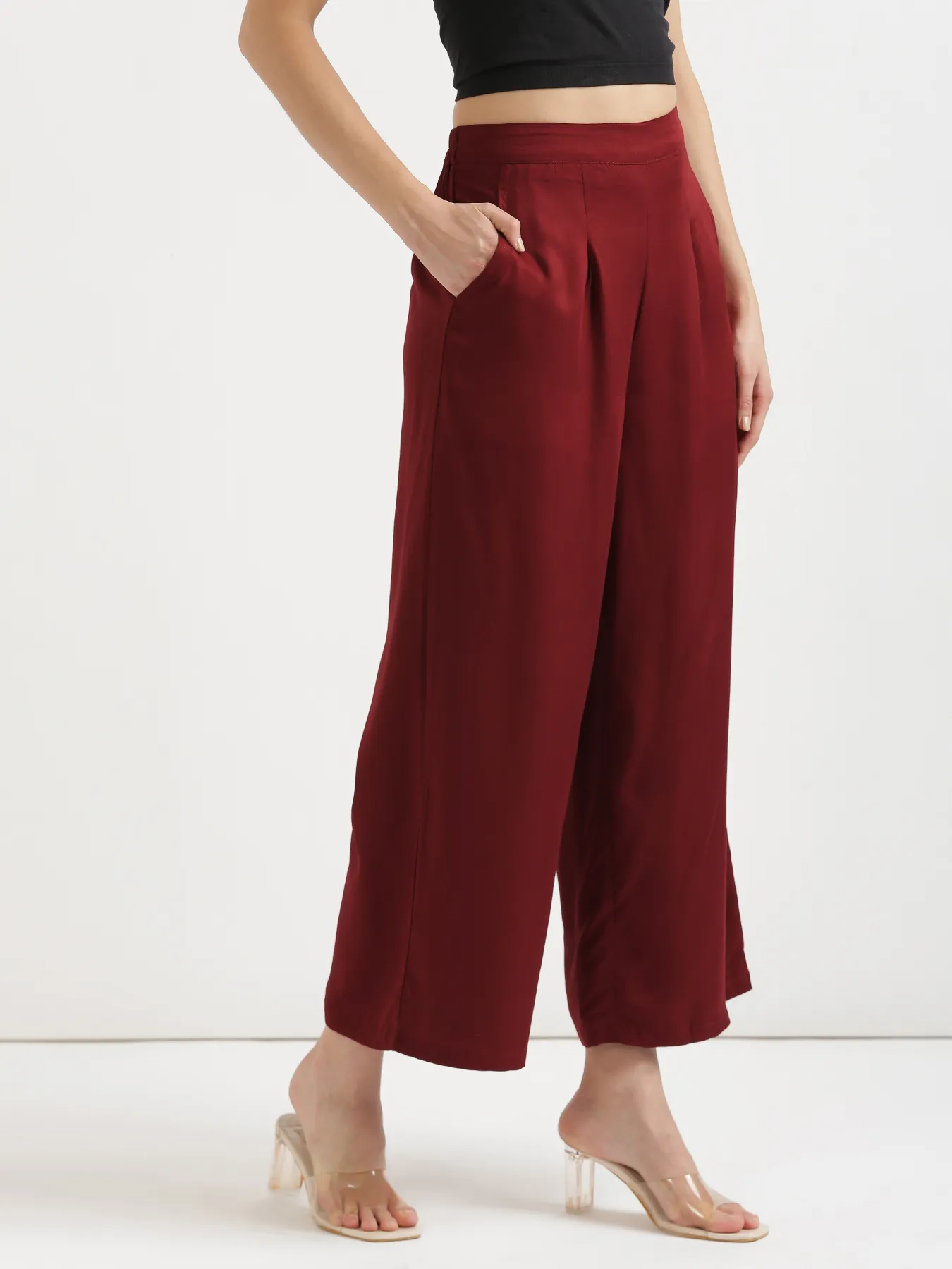 Women Maroon Viscose Palazzo Pant - Image 7