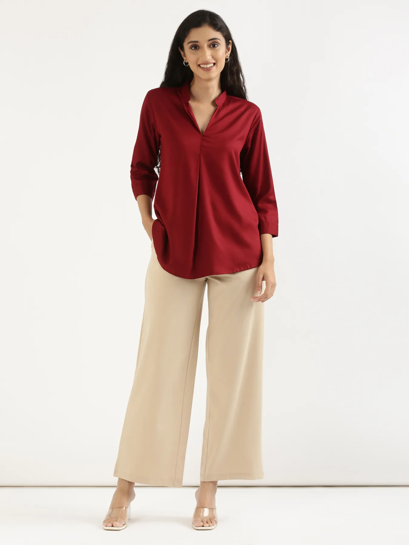 Women Maroon Viscose Pleated Top - Image 10