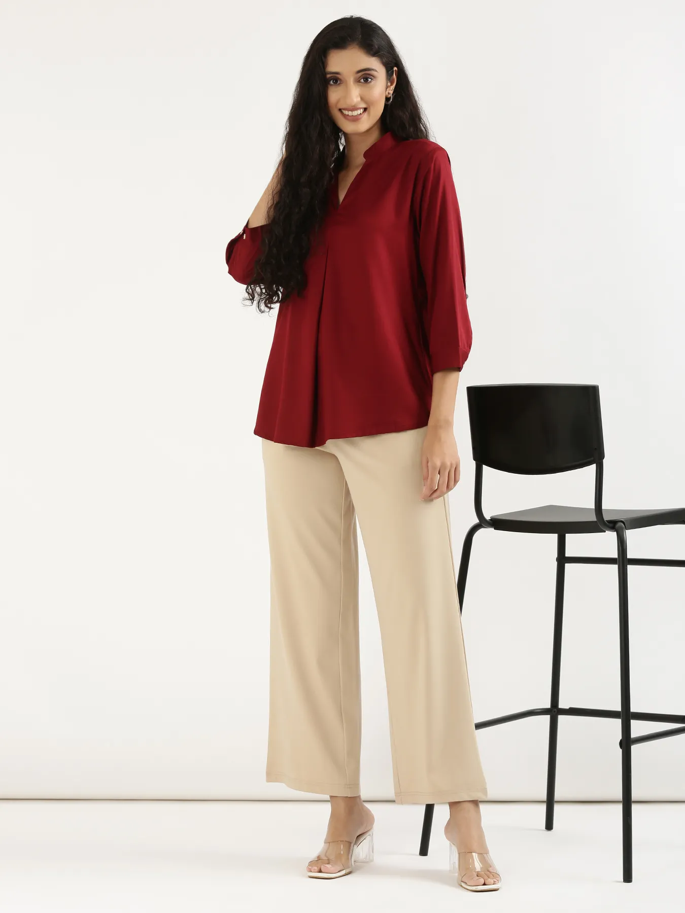 Women Maroon Viscose Pleated Top - Image 11
