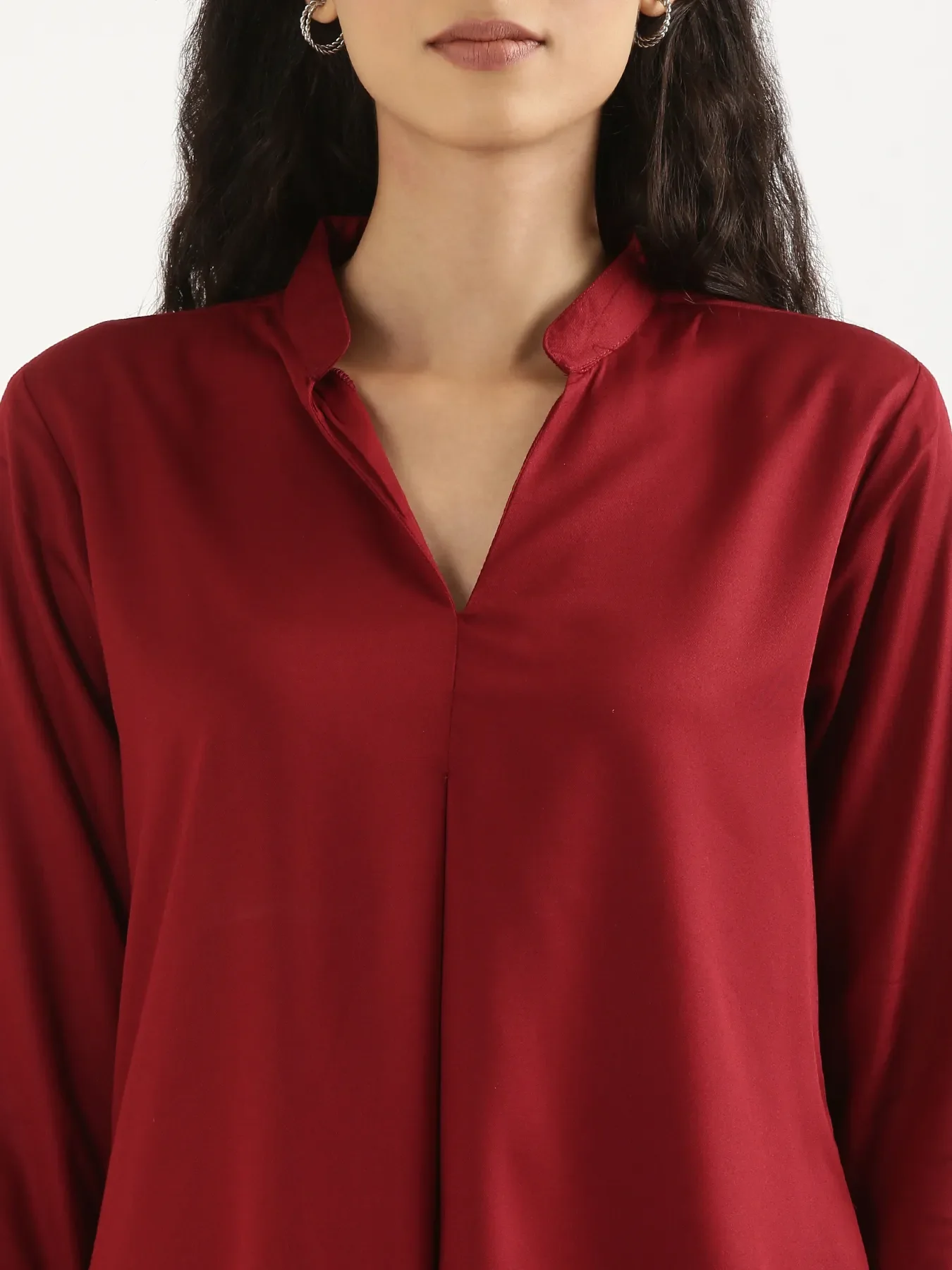 Women Maroon Viscose Pleated Top - Image 4
