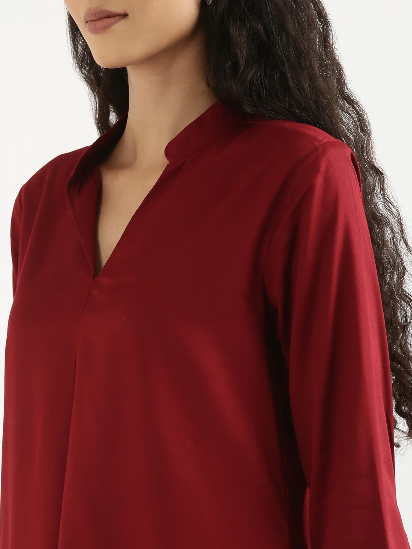 Women Maroon Viscose Pleated Top - Image 5