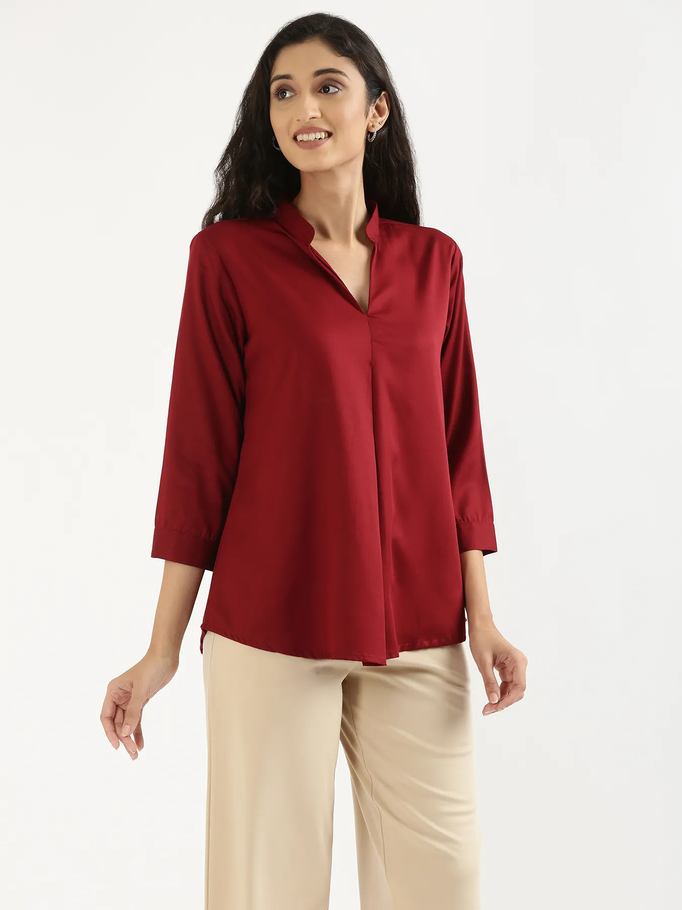 Women Maroon Viscose Pleated Top - Image 7