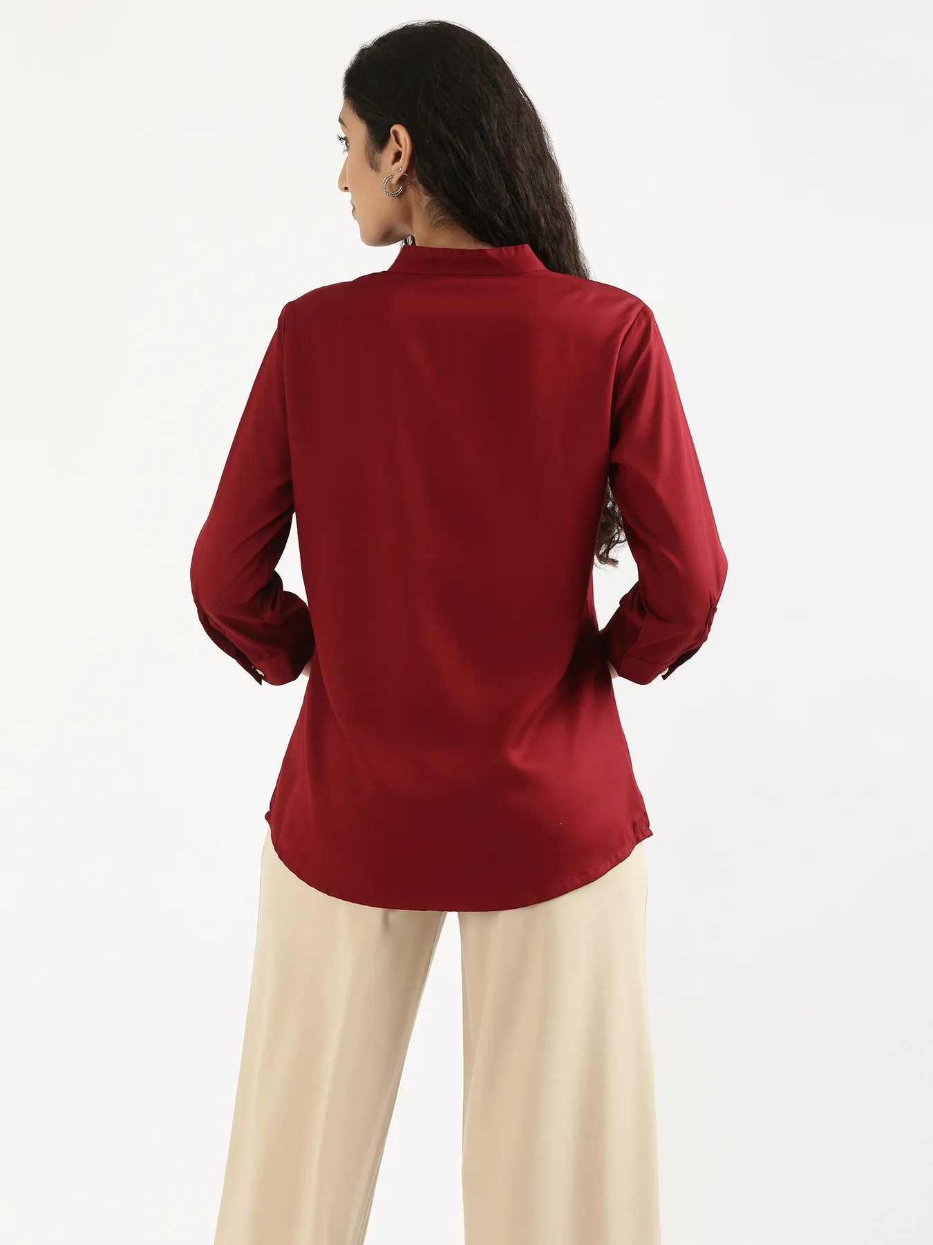 Women Maroon Viscose Pleated Top - Image 8