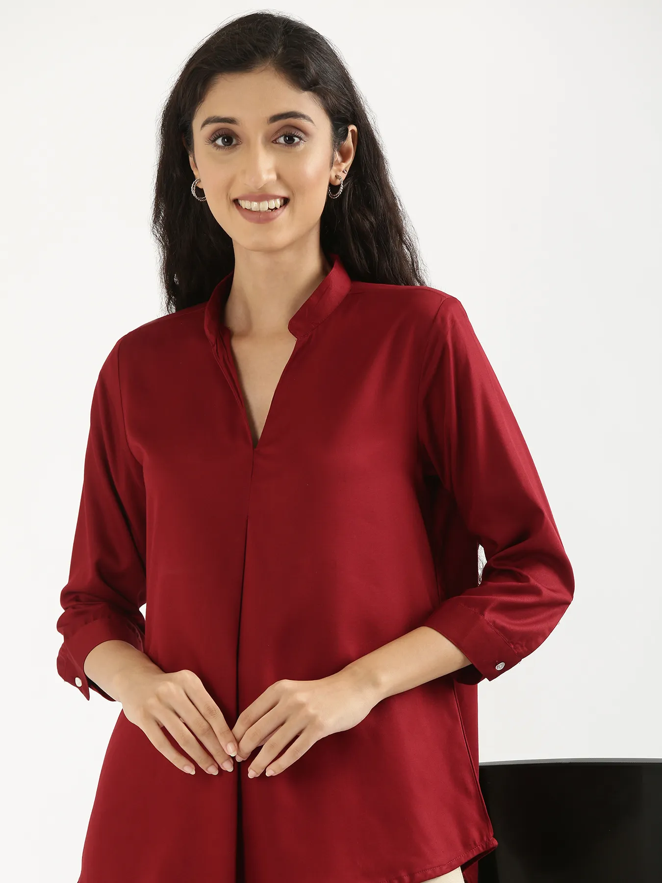 Women Maroon Viscose Pleated Top - Image 9