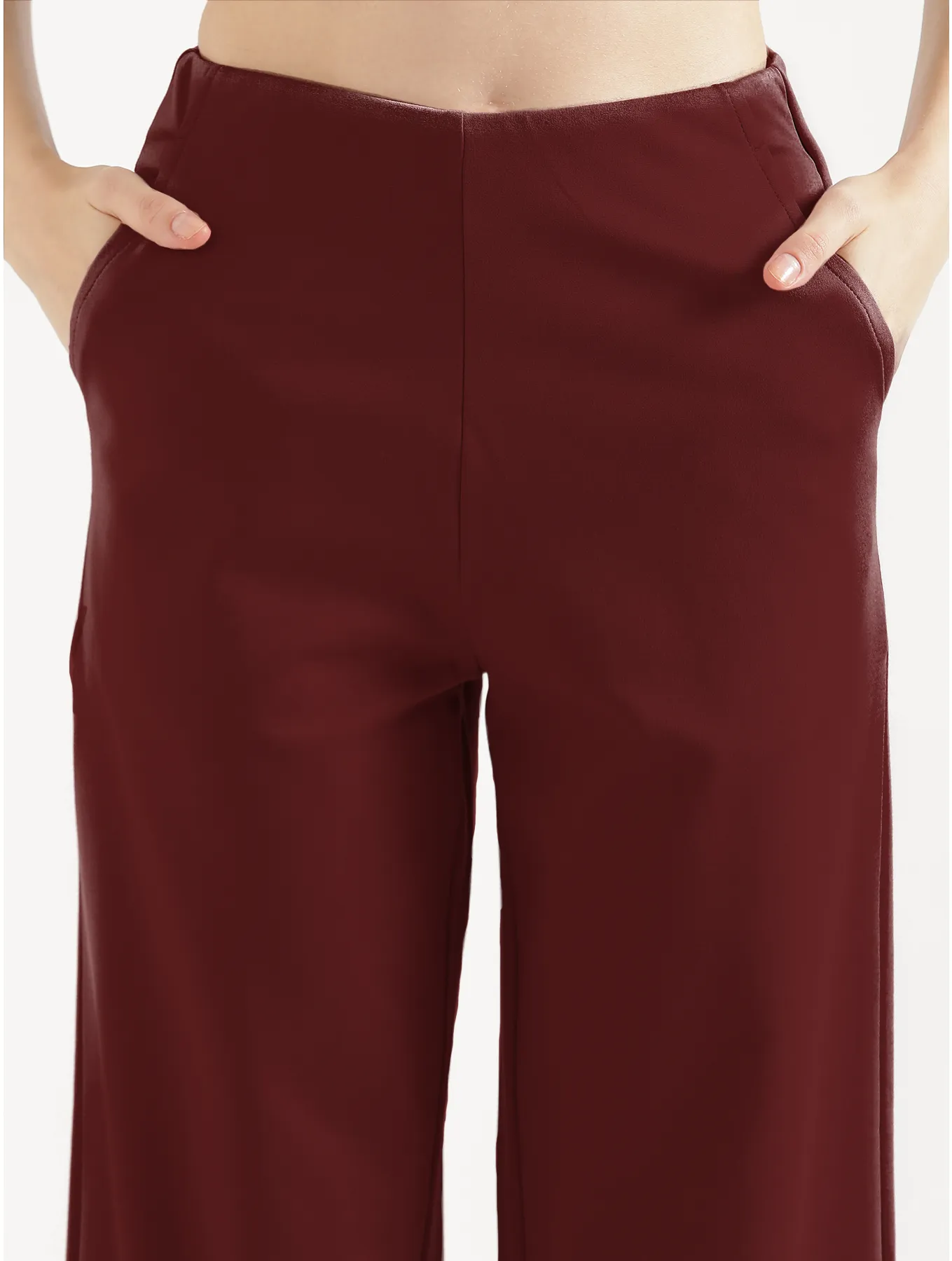Women Maroon Wide Leg Pants - Image 4