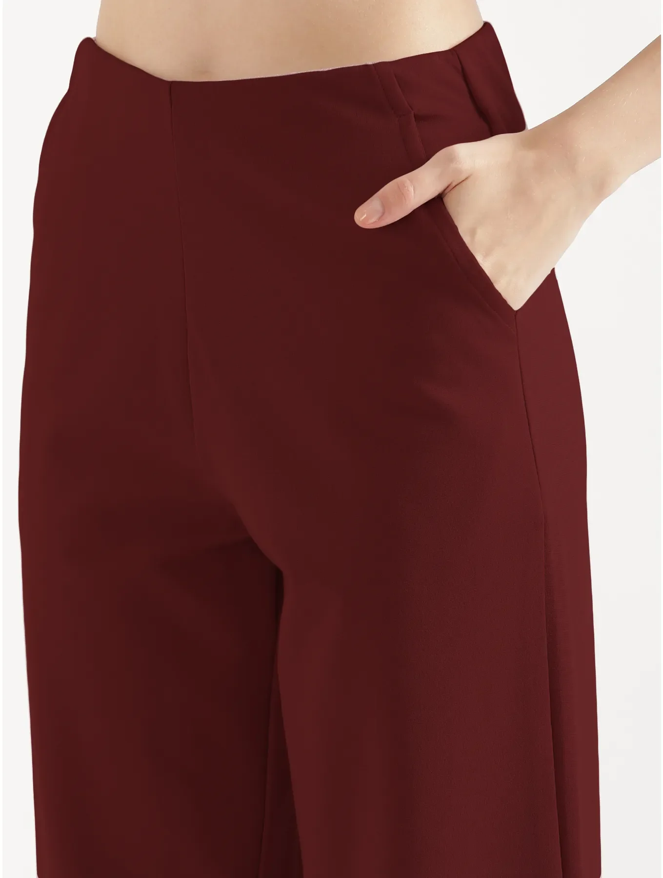 Women Maroon Wide Leg Pants - Image 5