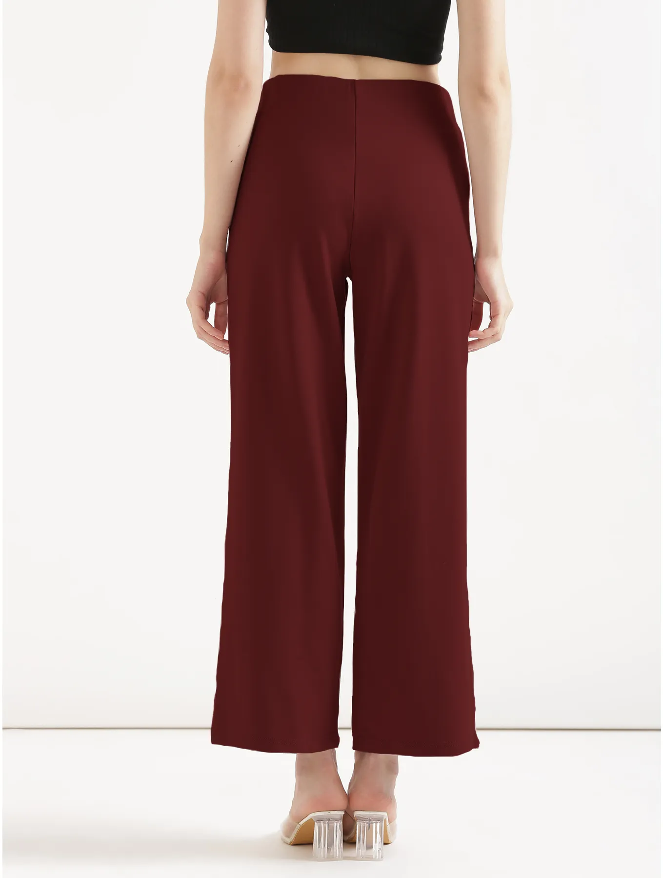 Women Maroon Wide Leg Pants - Image 7