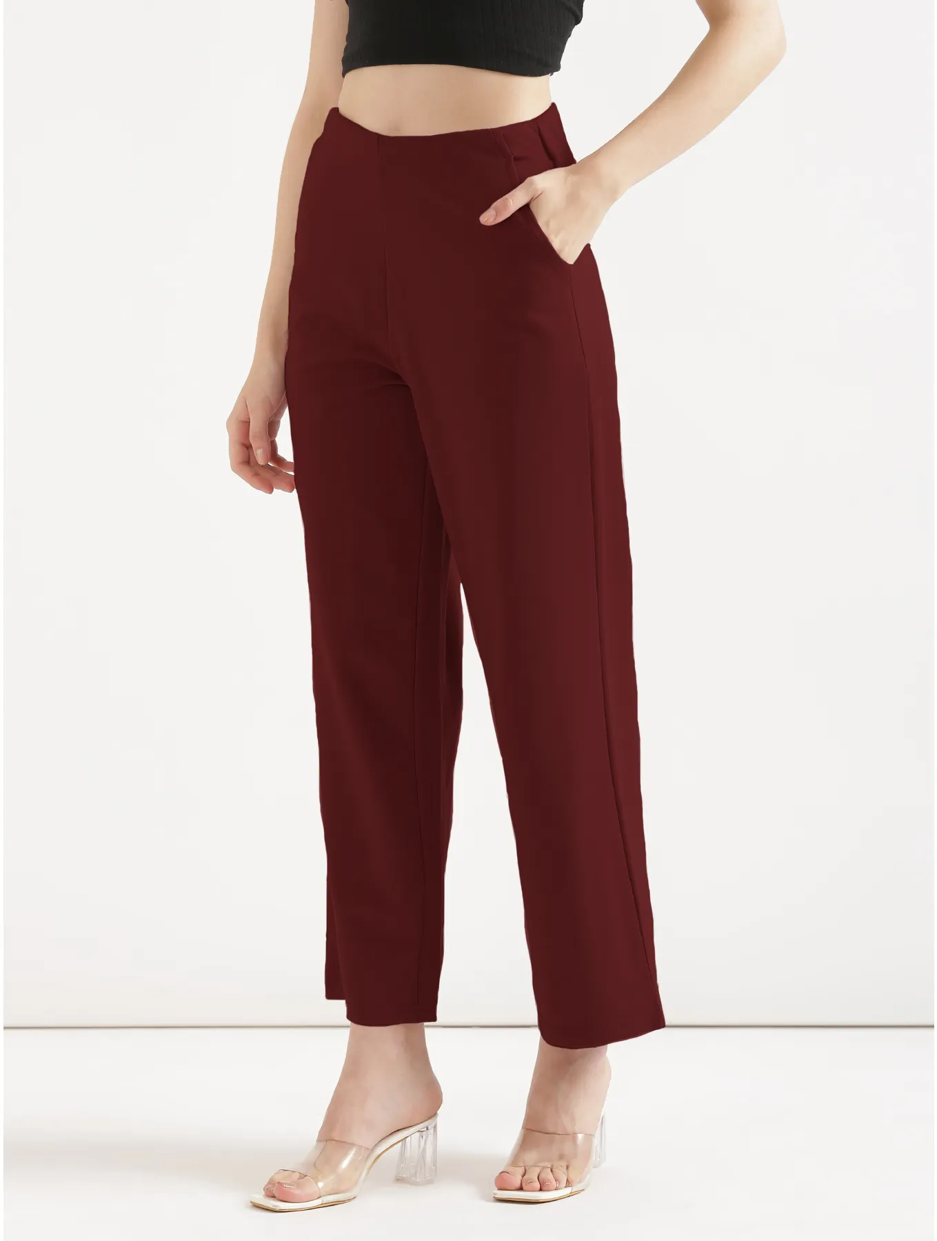 Women Maroon Wide Leg Pants - Image 8