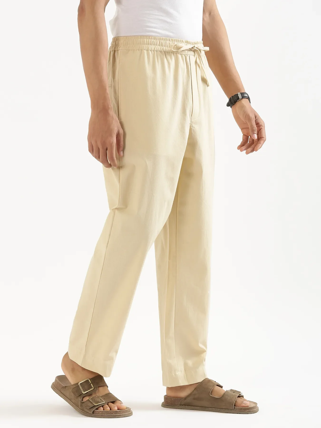 Men Beige Cotton Pant - Image 3