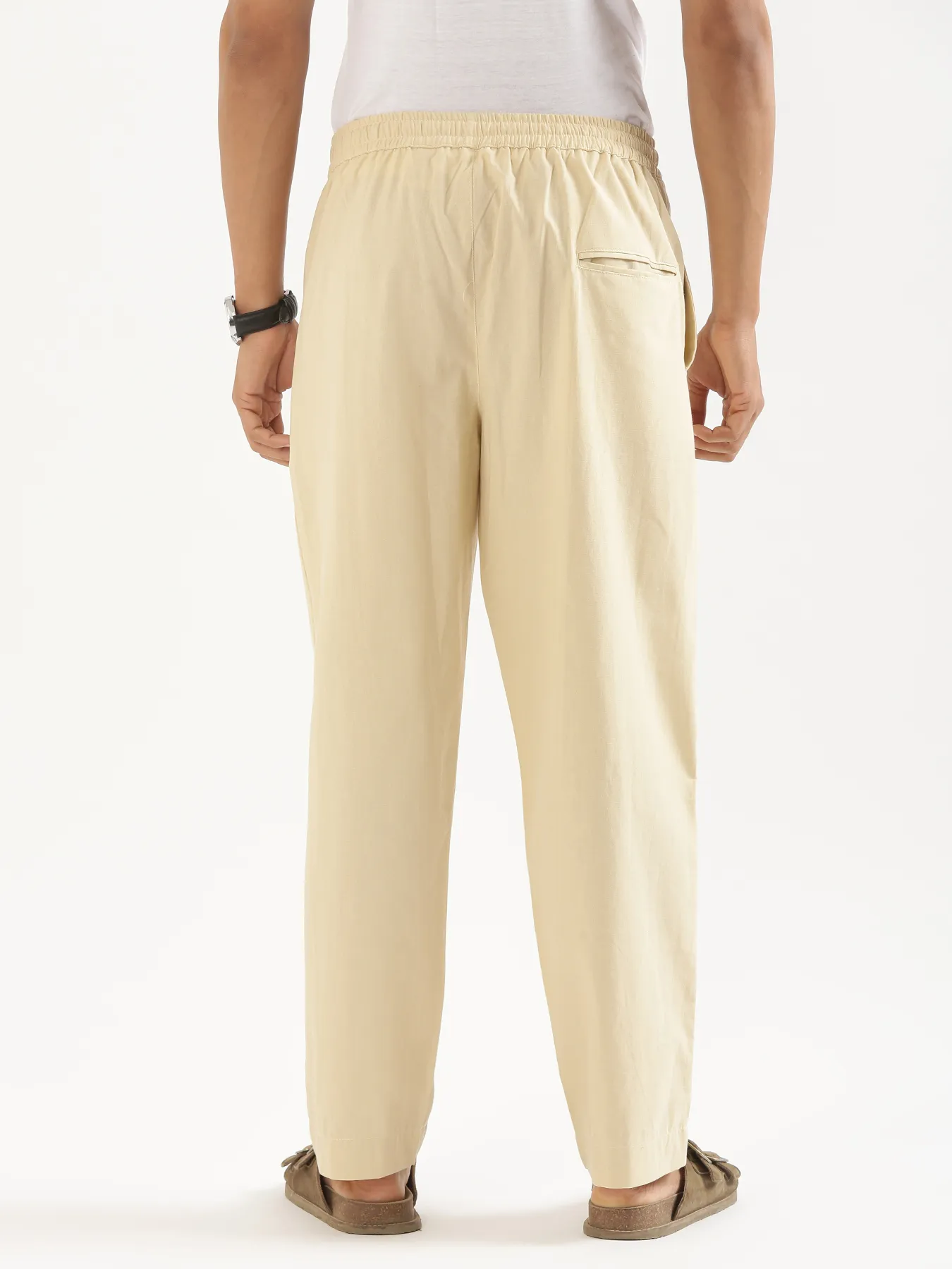 Men Beige Cotton Pant - Image 4