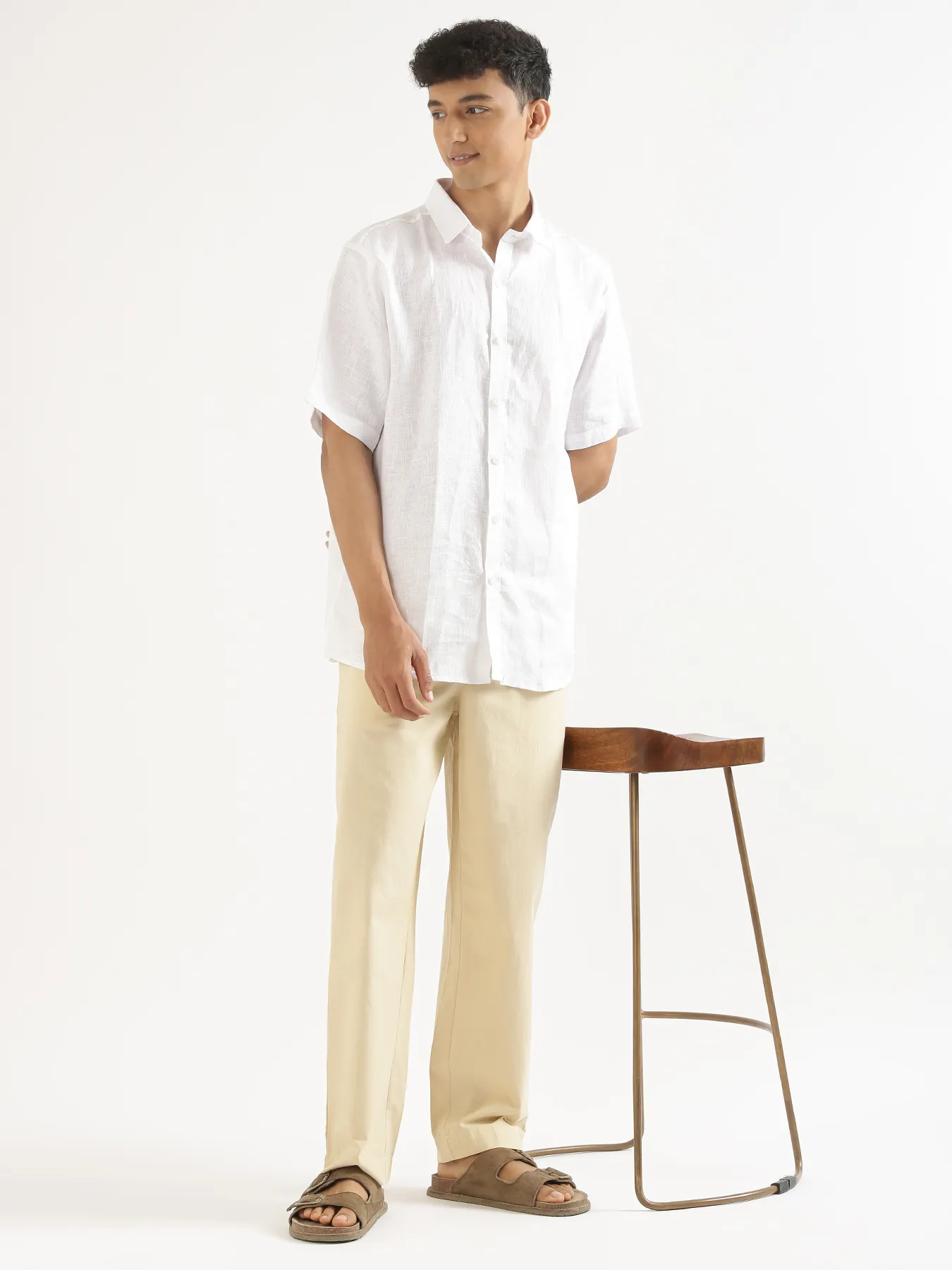 Men Beige Cotton Pant - Image 6