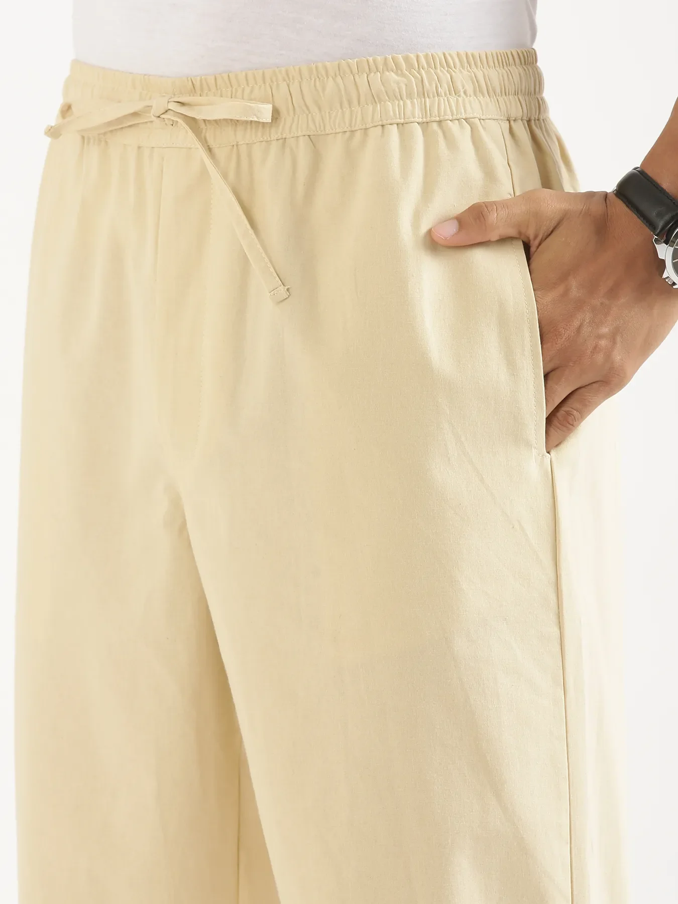 Men Beige Cotton Pant - Image 9