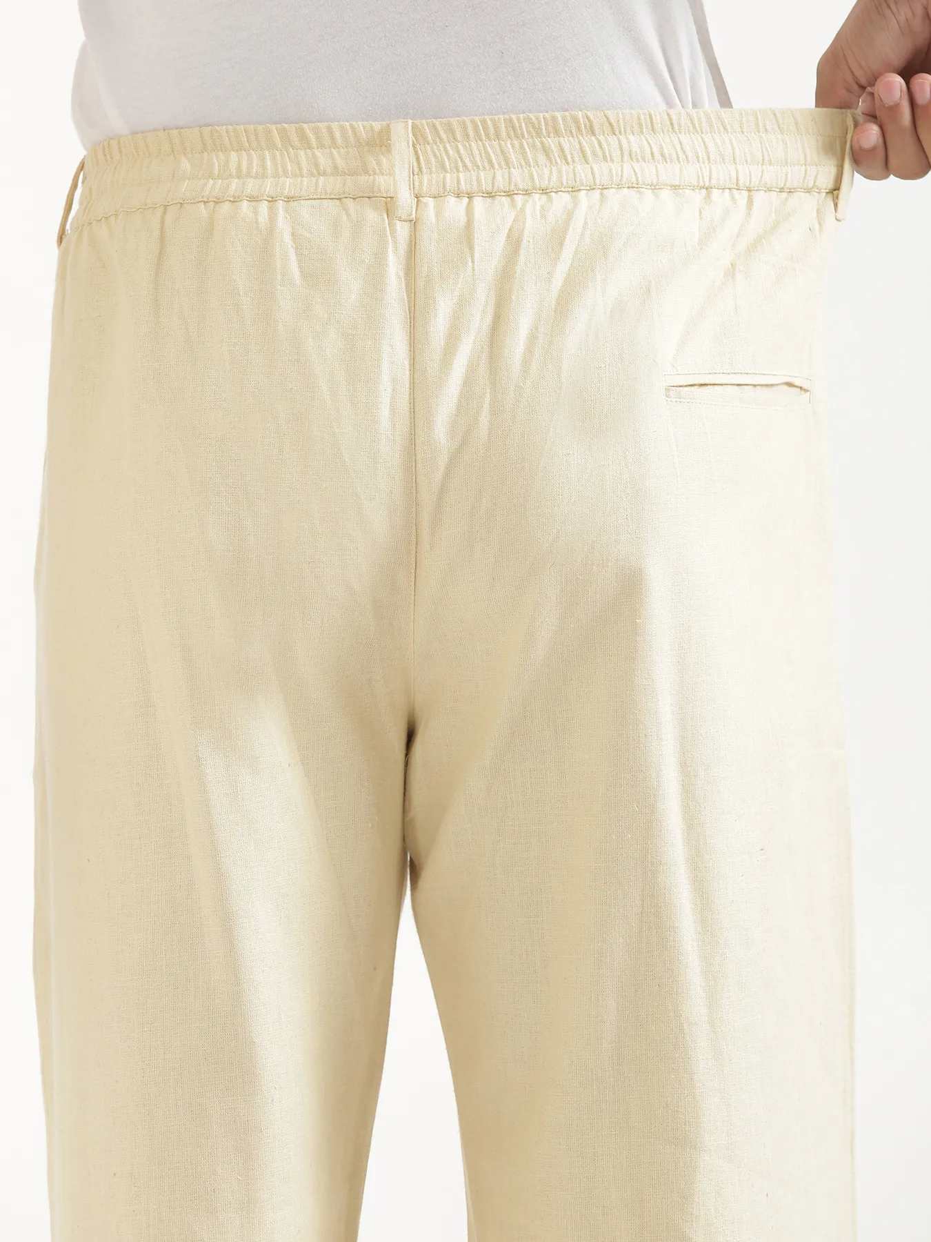 Men Beige Linen Blend Straight Pant - Image 7