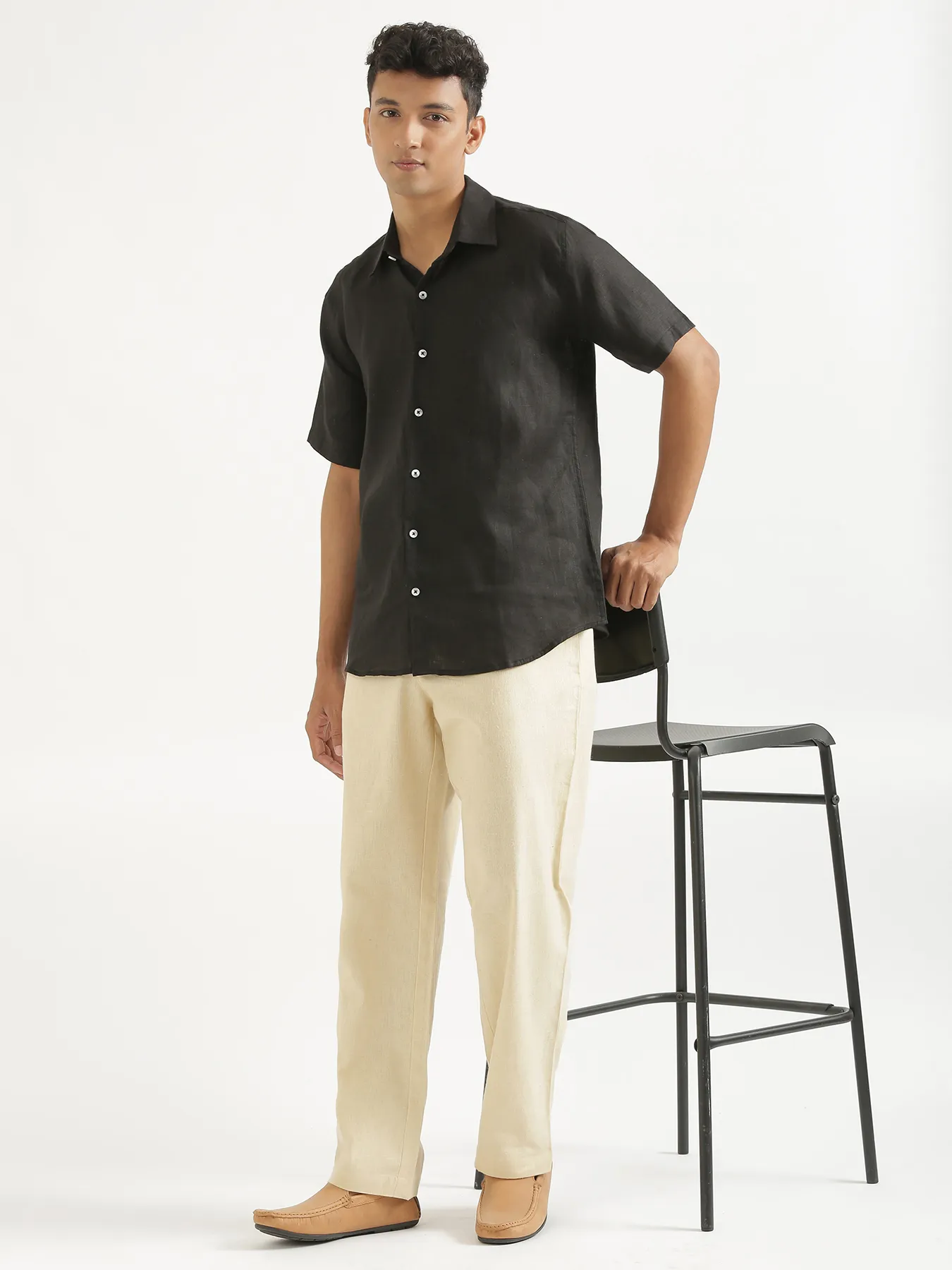 Men Beige Linen Blend Straight Pant - Image 9