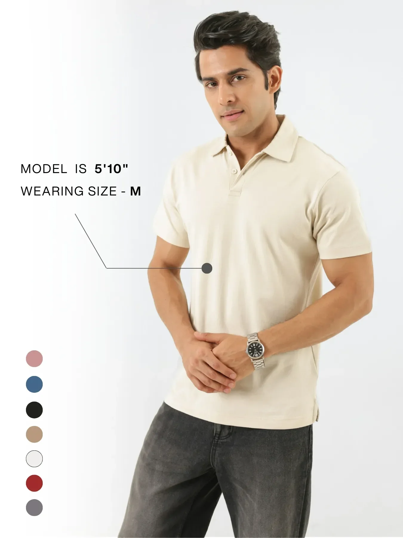 Men Beige Polo T-shirt - Image 10