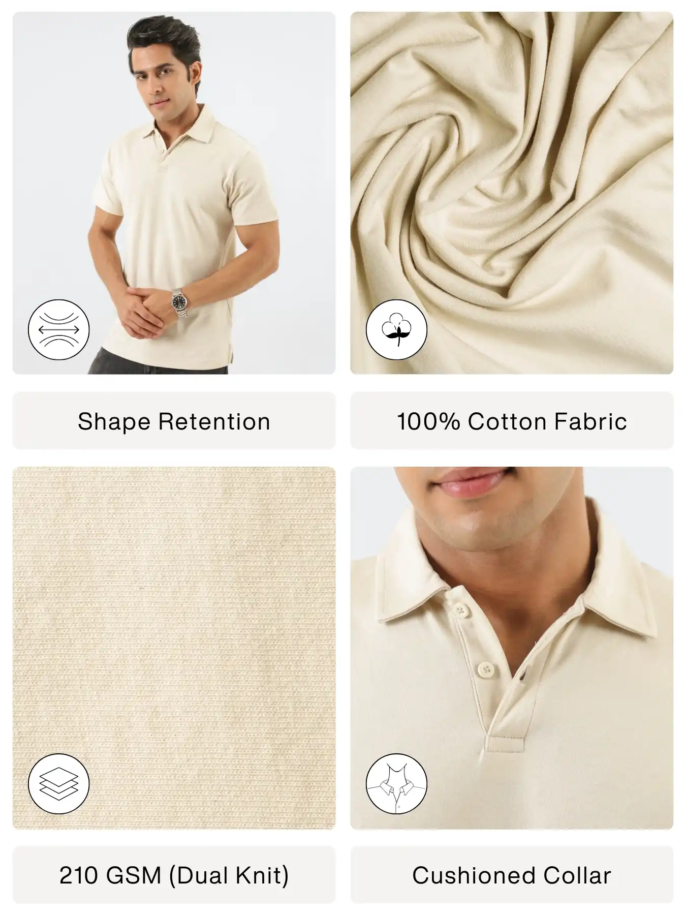 Men Beige Polo T-shirt - Image 2