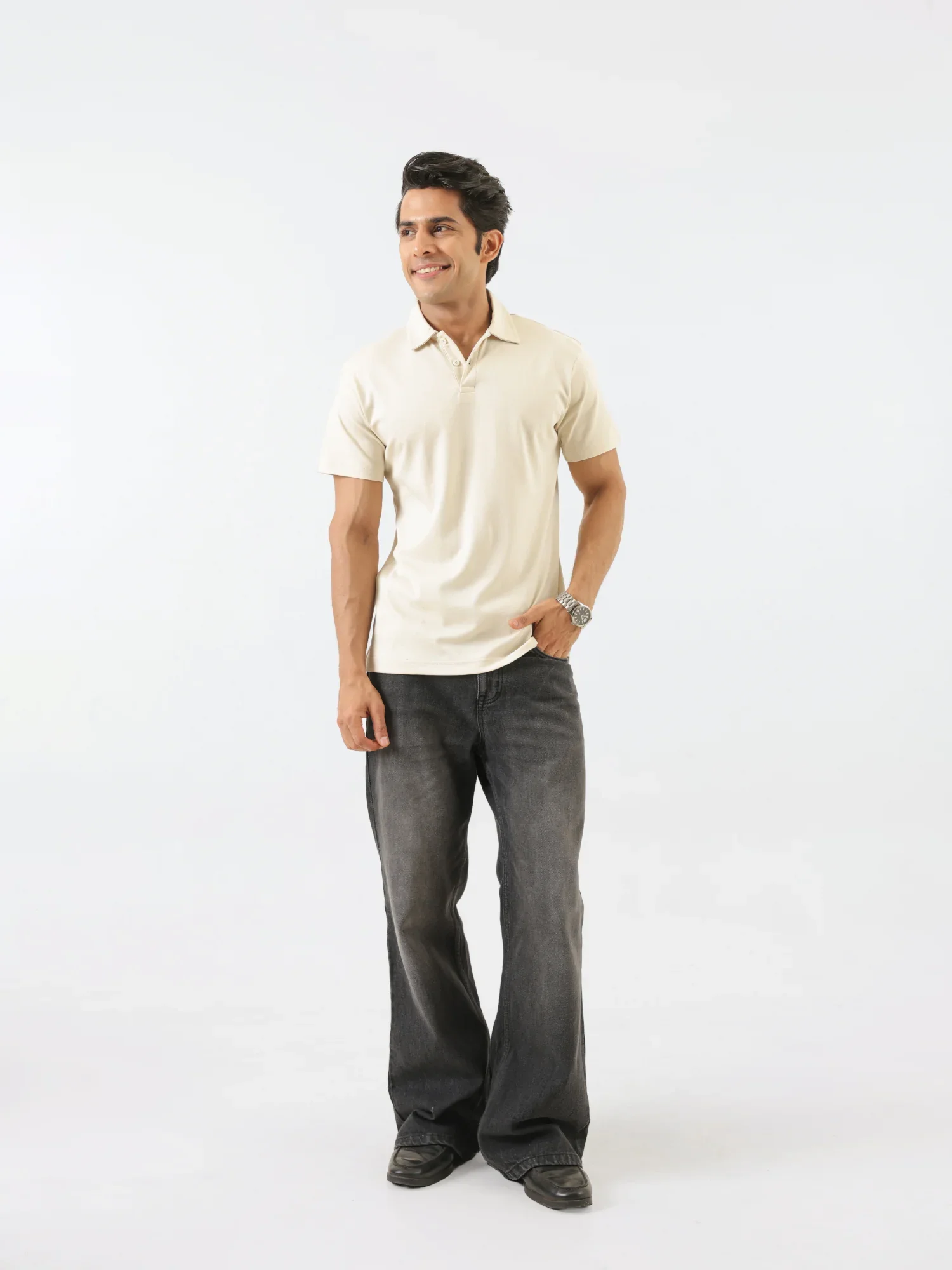 Men Beige Polo T-shirt - Image 3