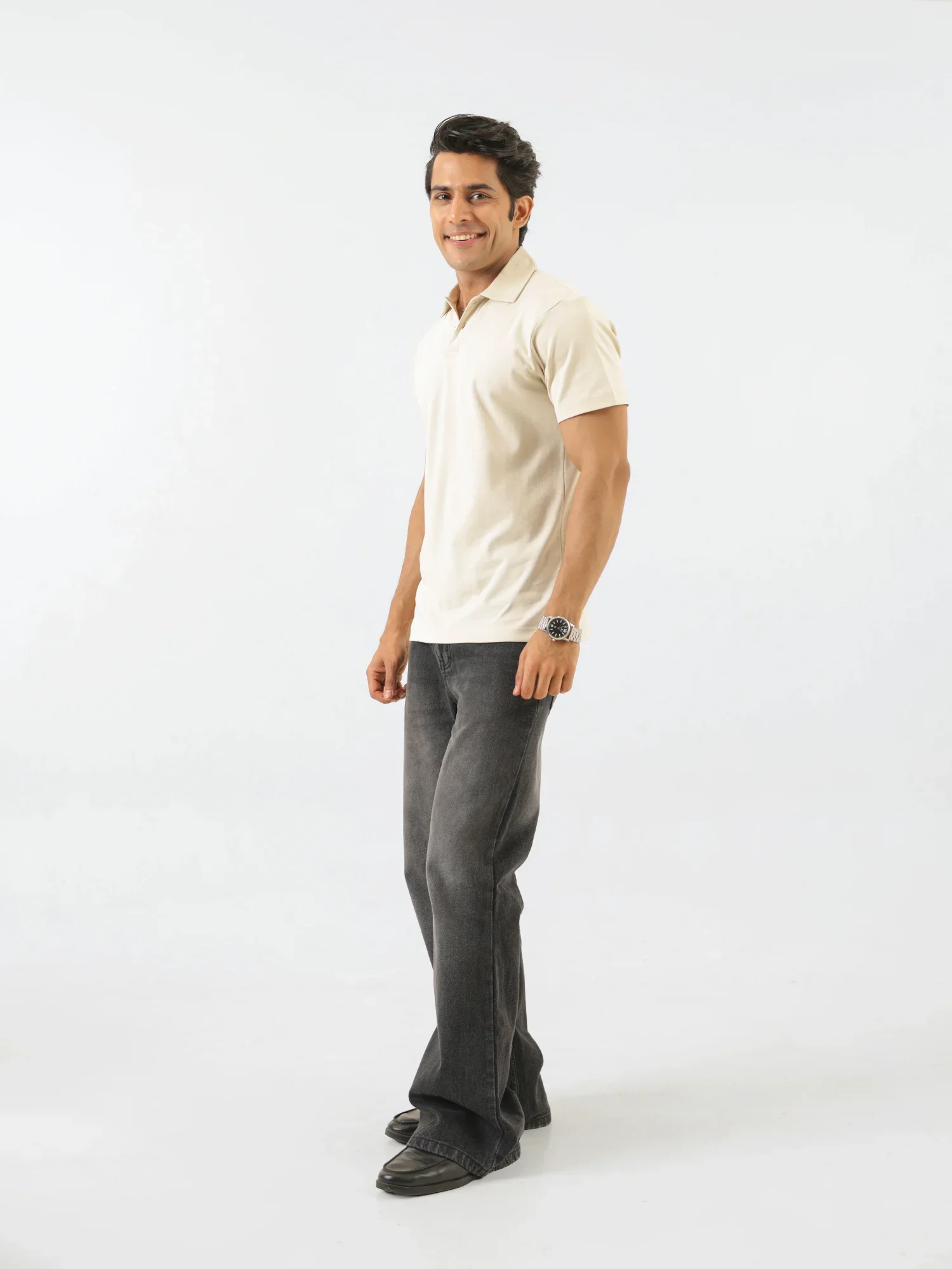 Men Beige Polo T-shirt - Image 5