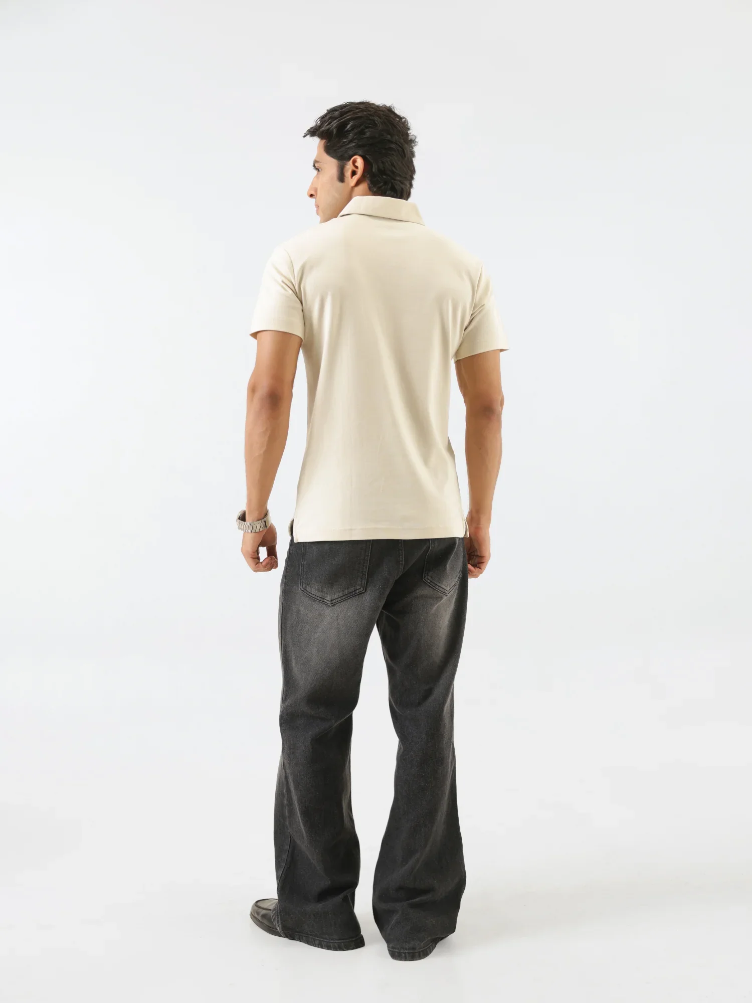 Men Beige Polo T-shirt - Image 6