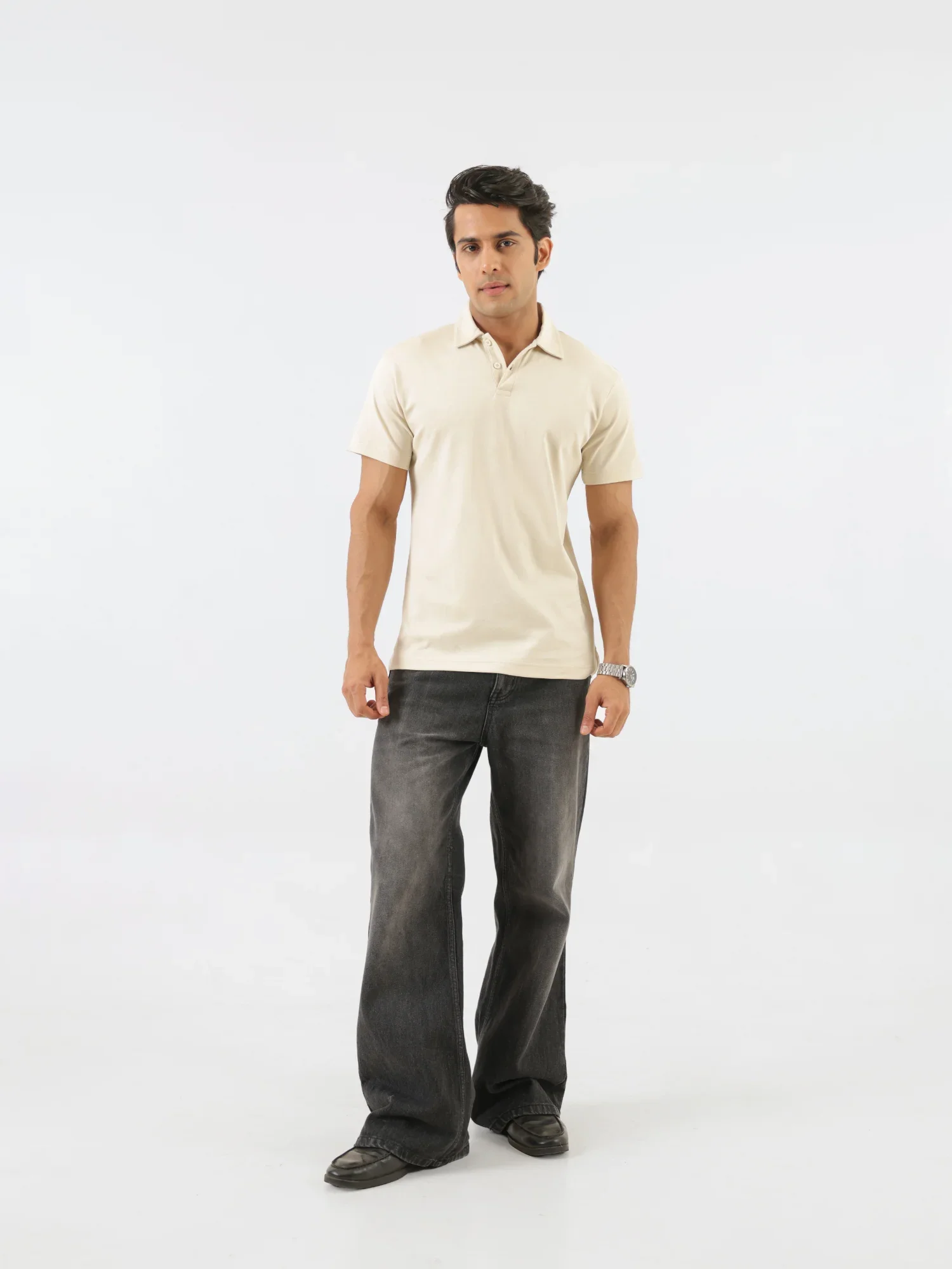 Men Beige Polo T-shirt - Image 8