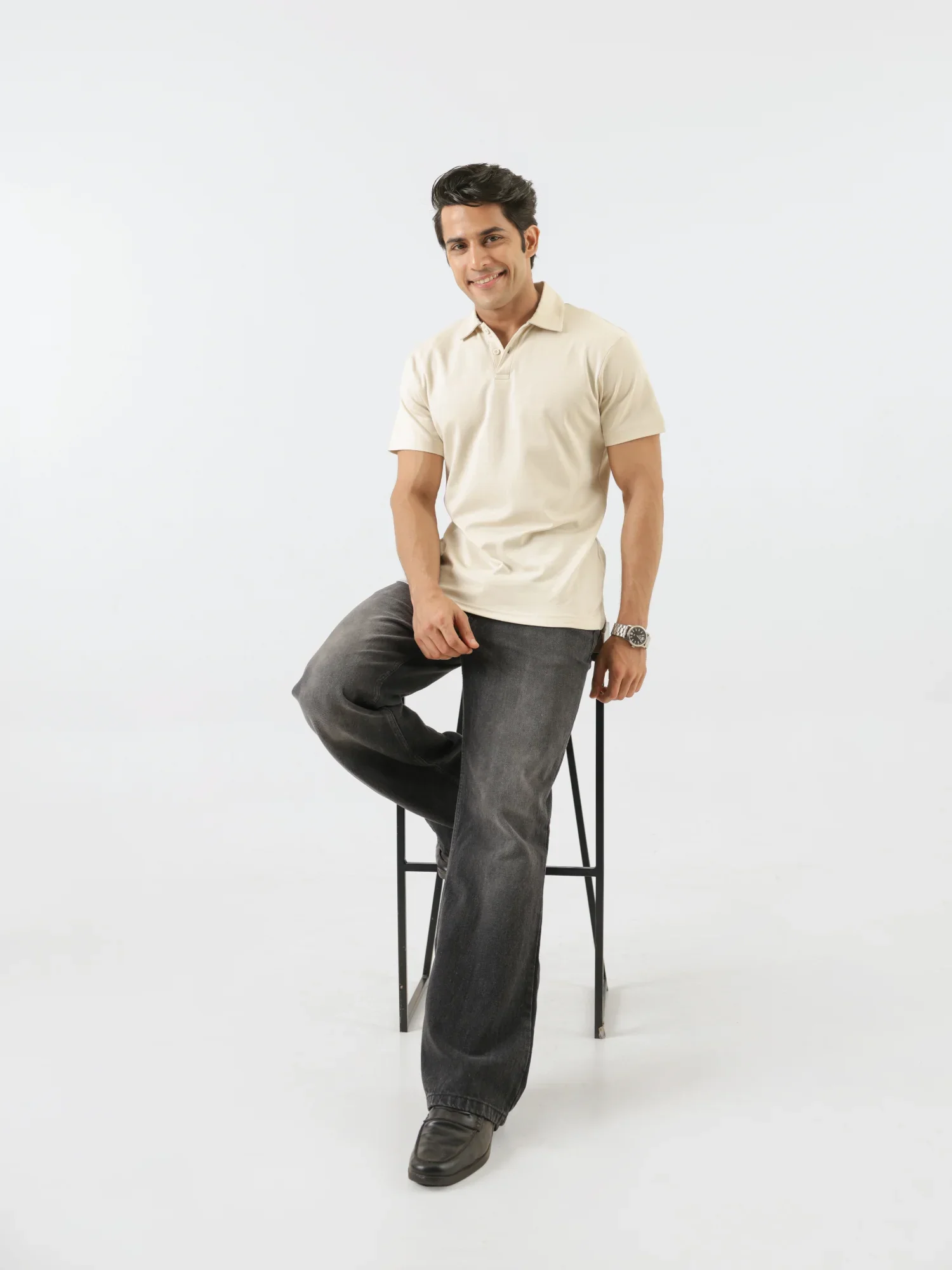 Men Beige Polo T-shirt - Image 9