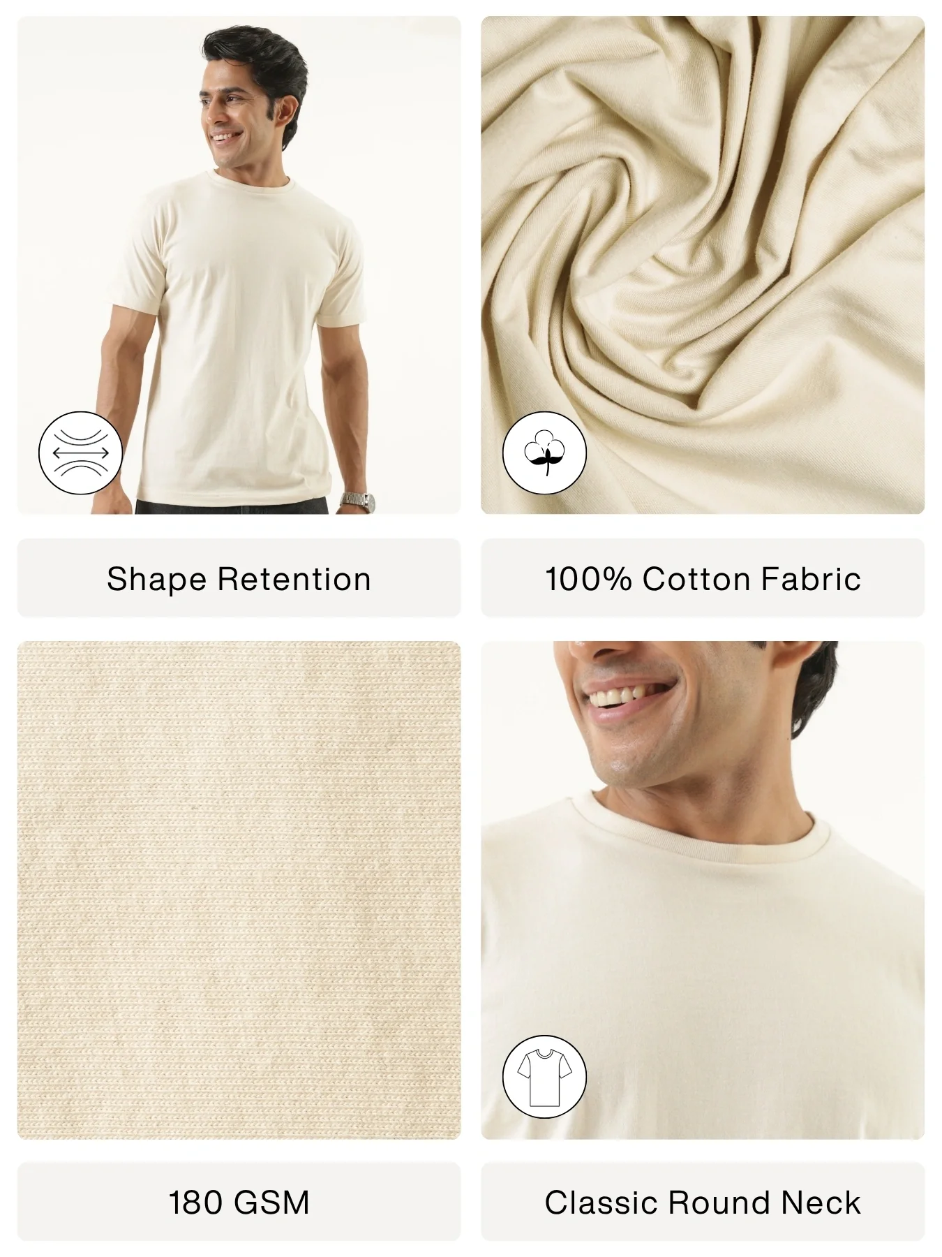 Men Beige Round Neck T-shirt - Image 2