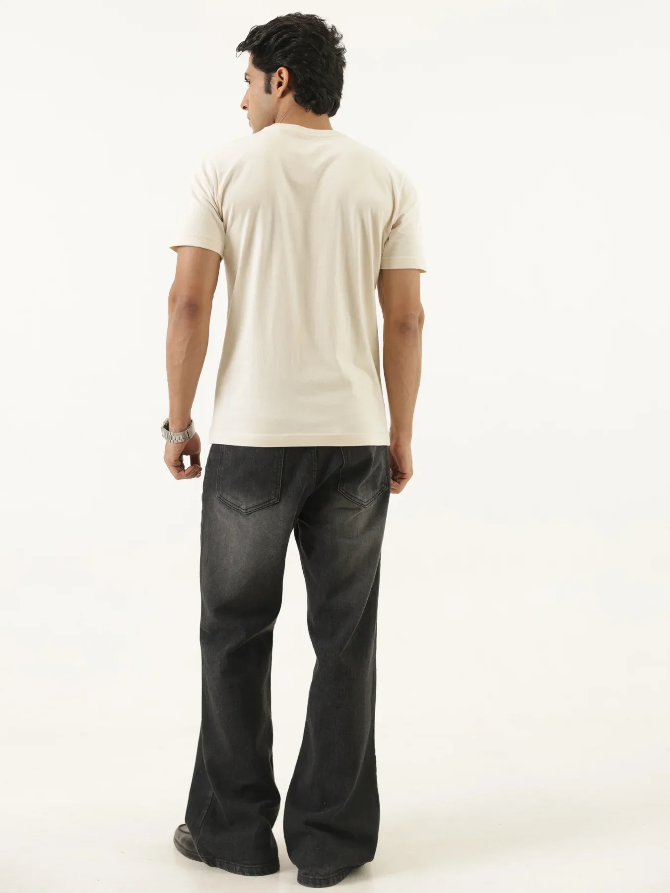 Men Beige Round Neck T-shirt - Image 6